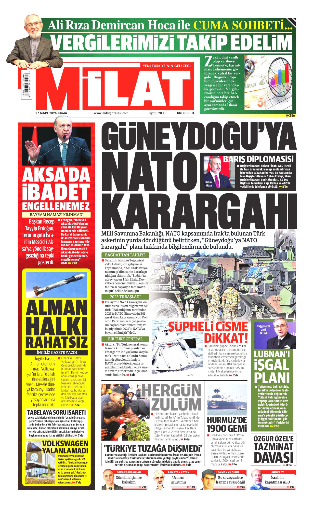 Milat Gazetesi Manşeti - 27.03.2026