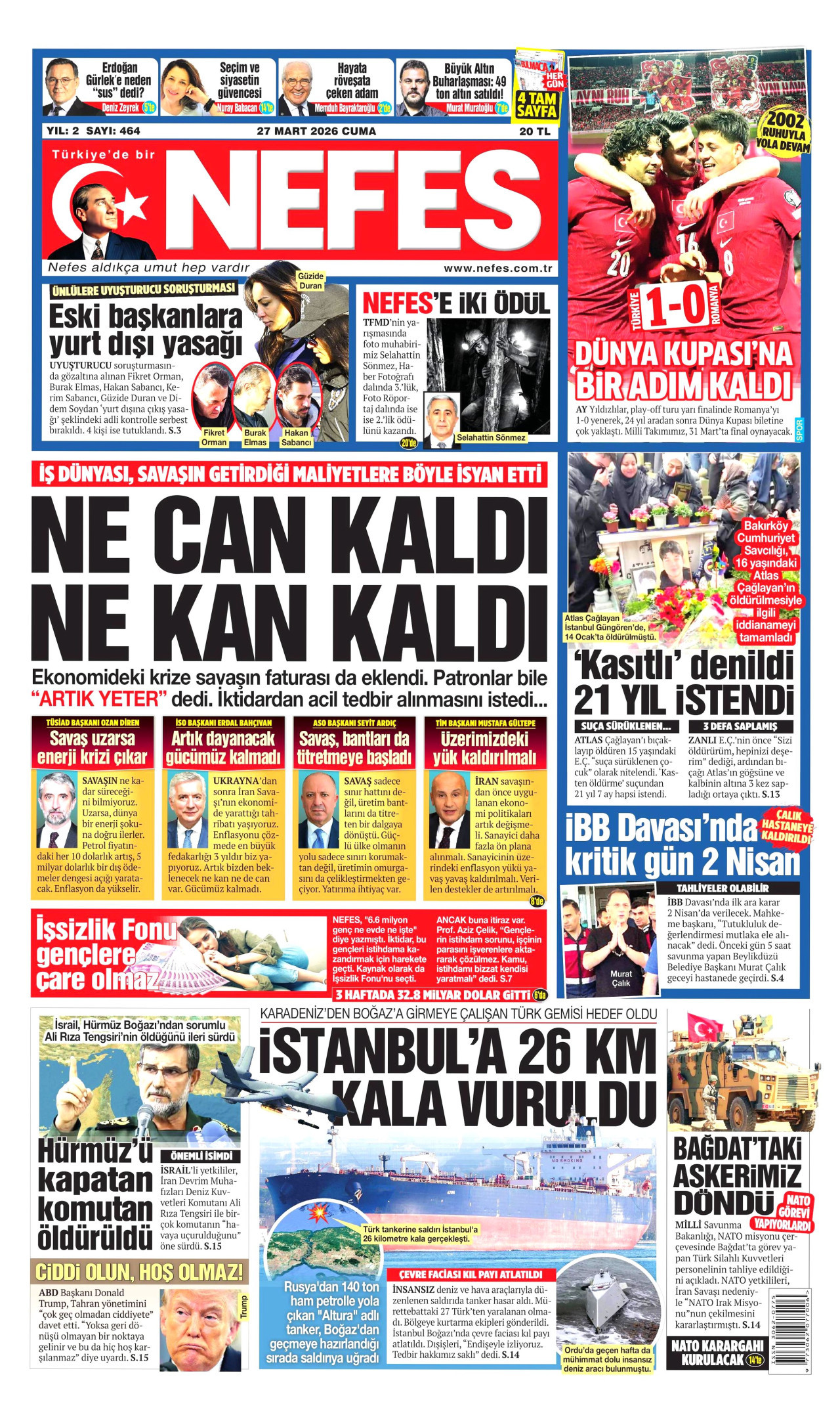 Nefes Gazetesi Manşeti - 27.03.2026