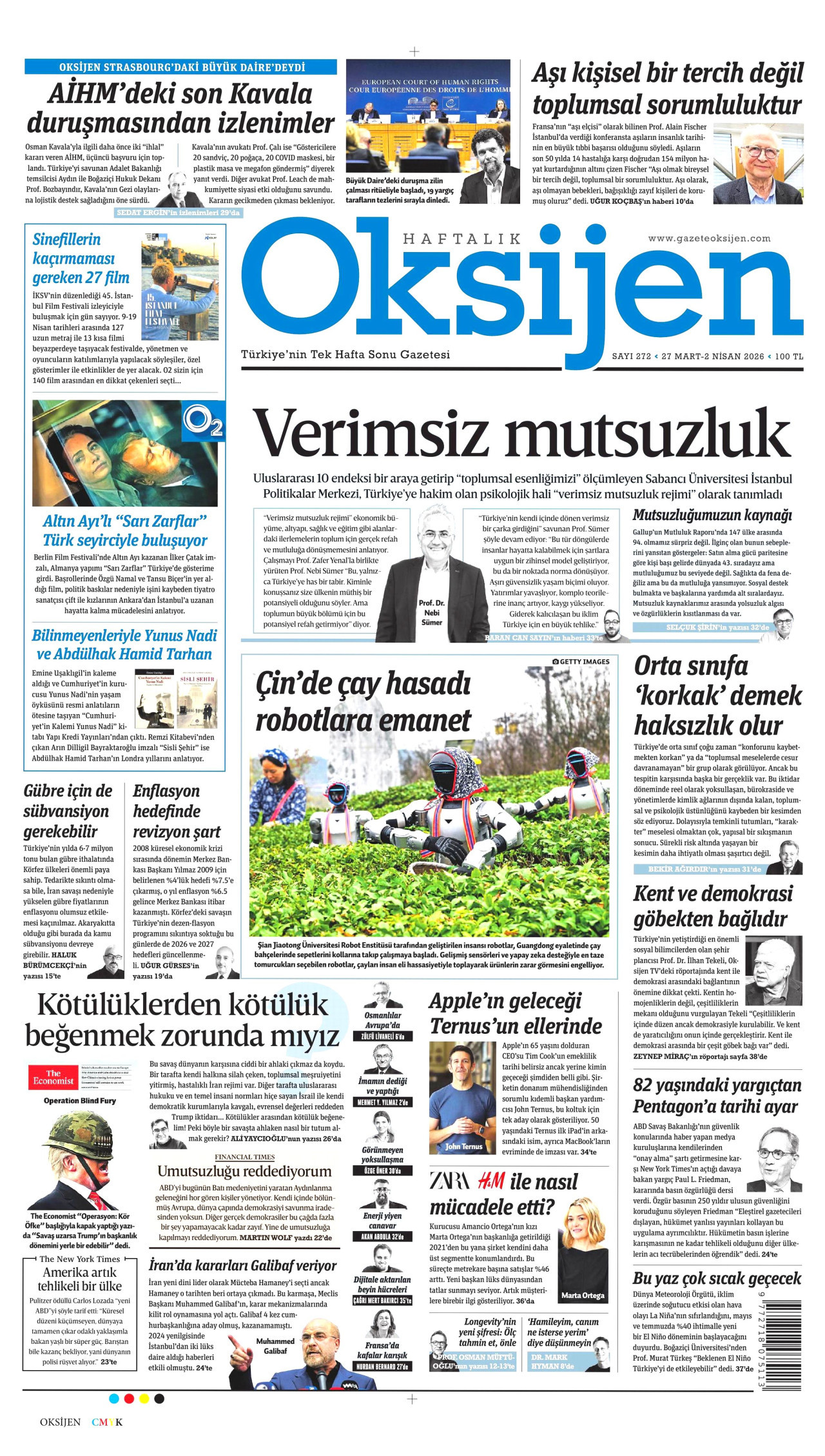 Oksijen Gazetesi Manşeti - 27 Mart 2026 Birinci Sayfa
