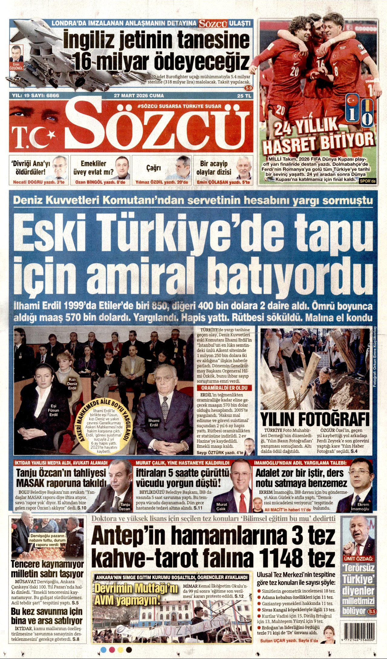 Sözcü Gazetesi Manşeti - 27.03.2026
