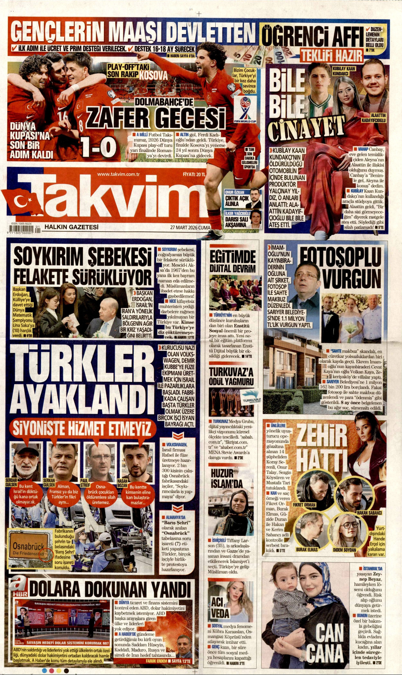 Takvim Gazetesi Manşeti - 27.03.2026