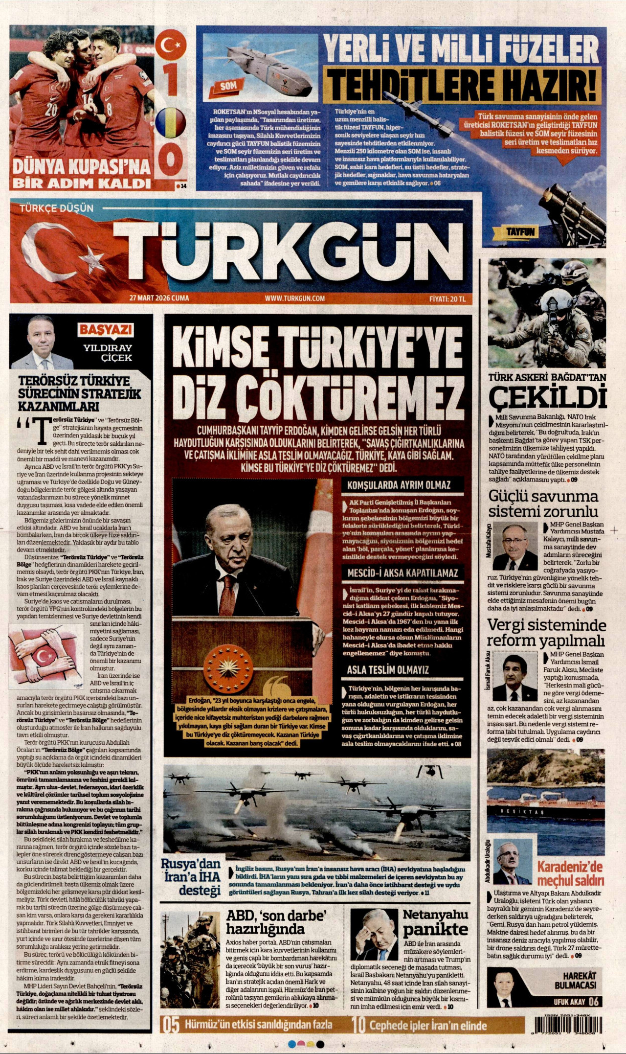 Türkgün Gazetesi Manşeti - 27.03.2026