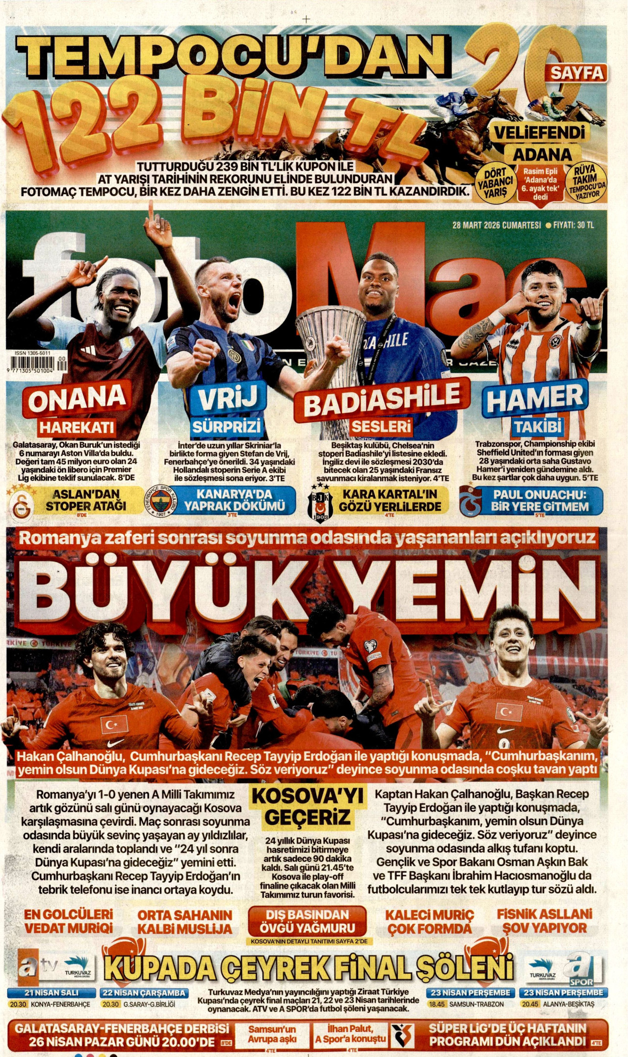 Fotomaç Gazetesi Manşeti - 28.03.2026