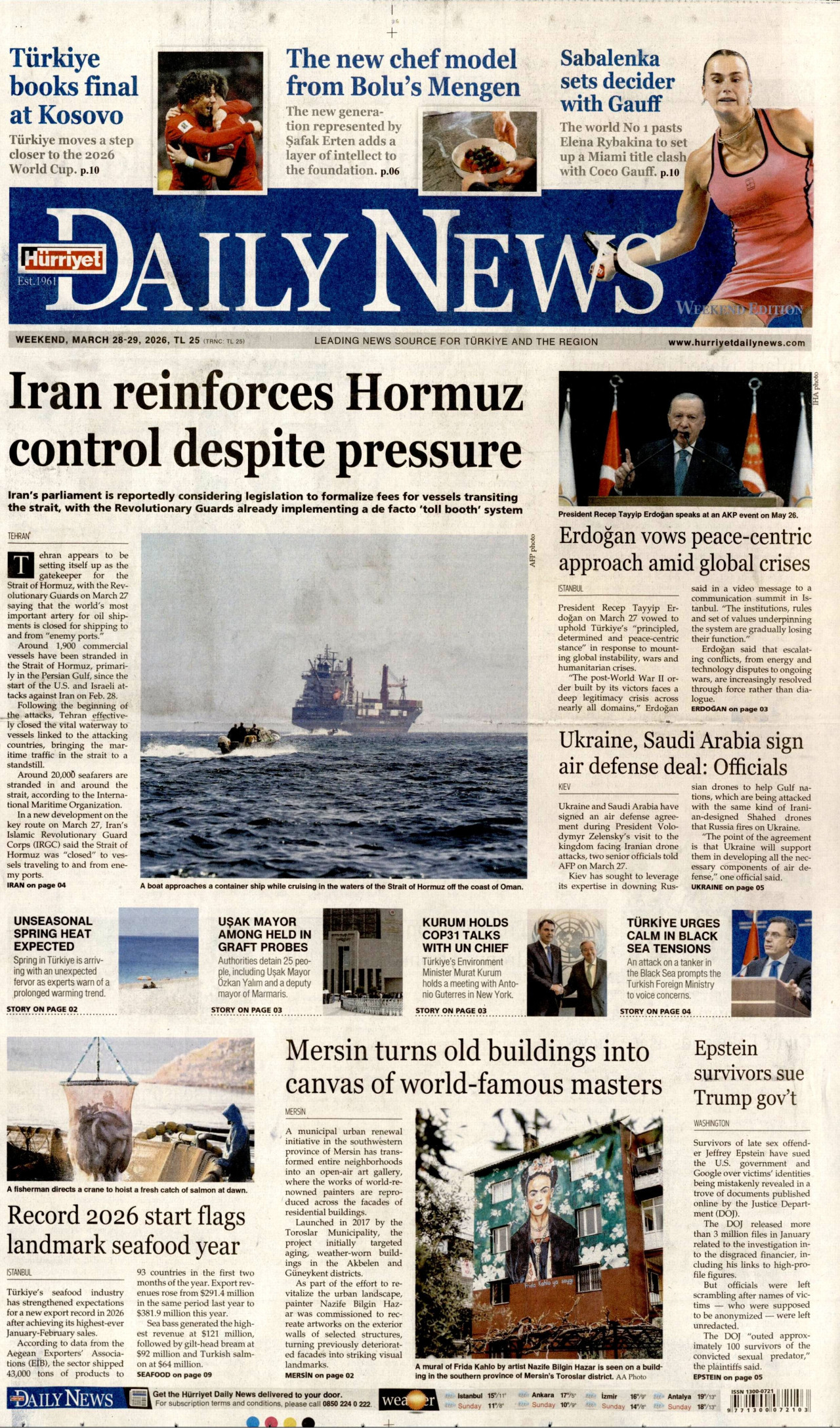 Hürriyet Daily News Gazetesi Manşeti - 28.03.2026