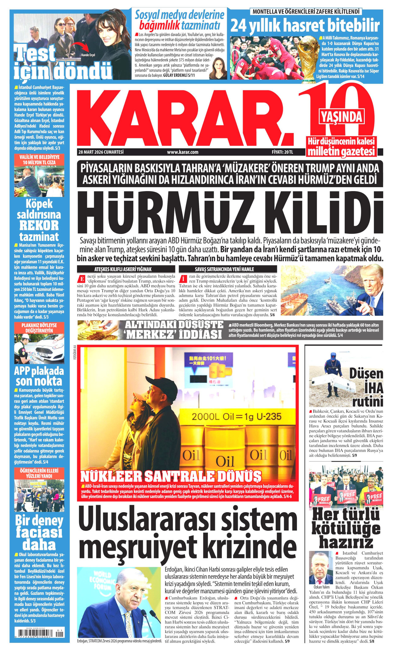 Karar Gazetesi Manşeti - 28.03.2026
