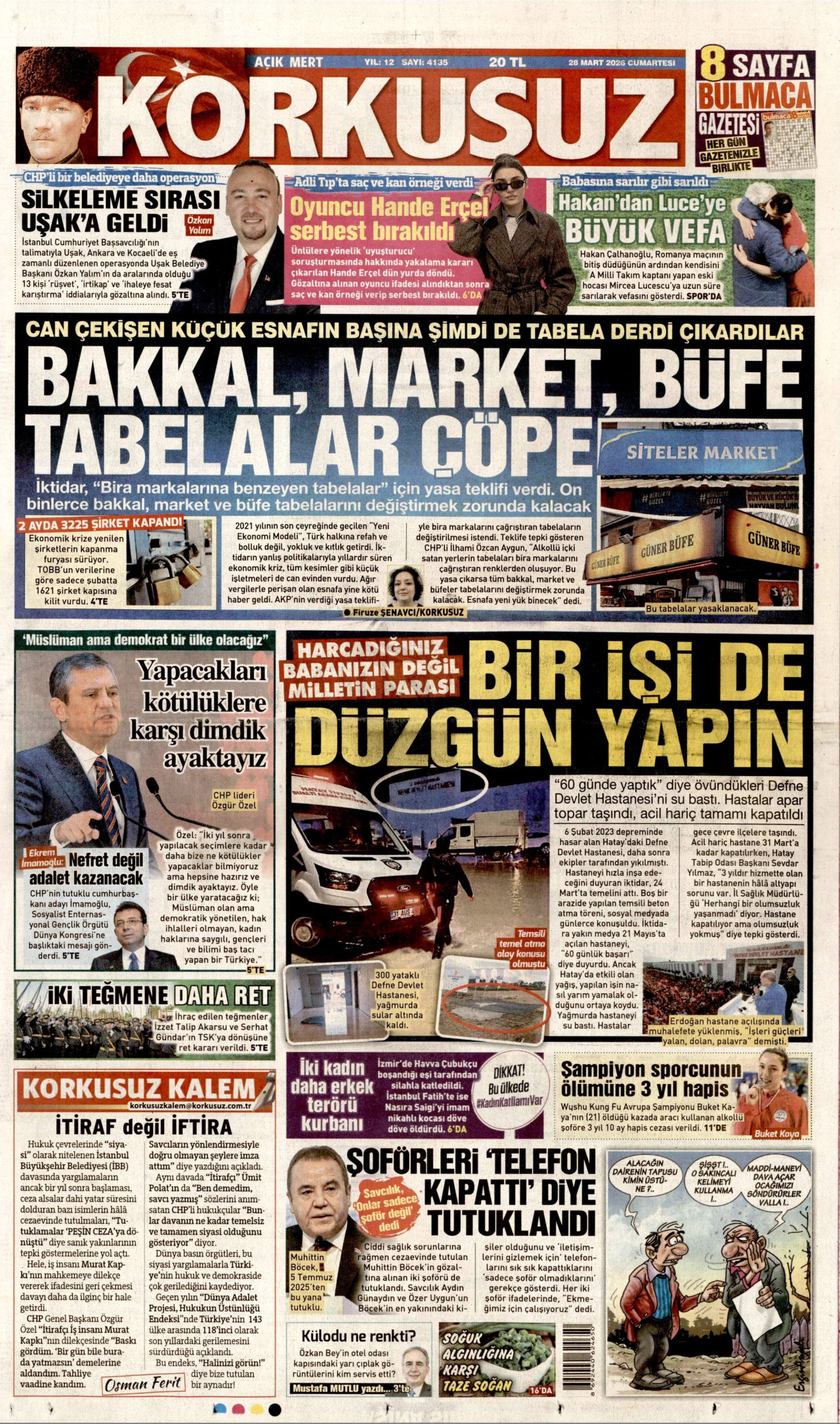 Korkusuz Gazetesi Manşeti - 28.03.2026