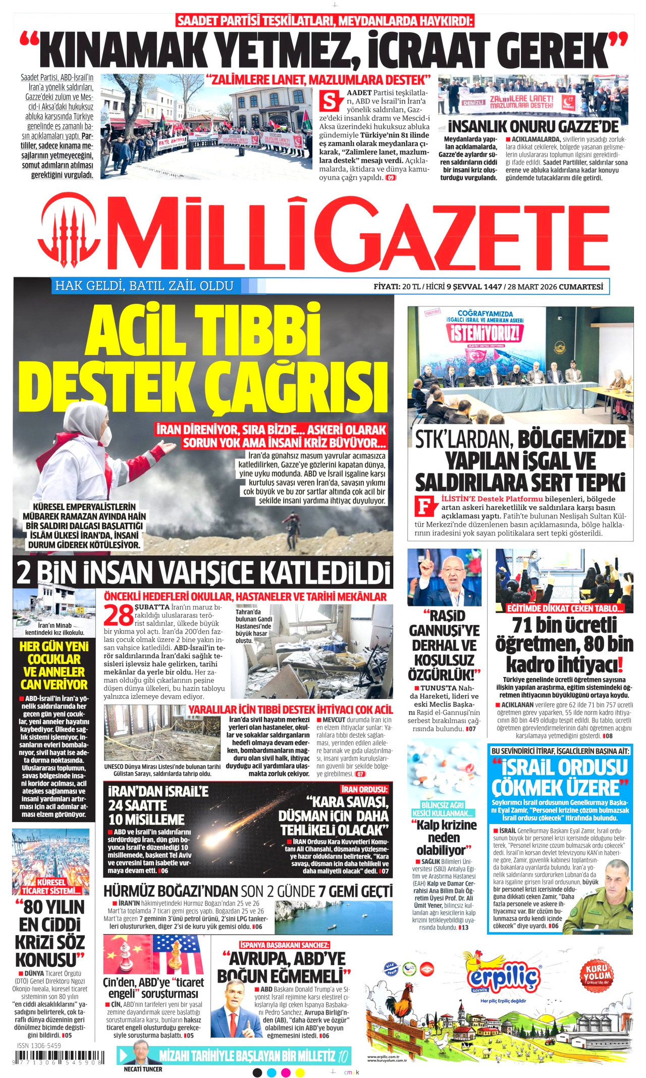 Milli Gazete Gazetesi Manşeti - 28.03.2026