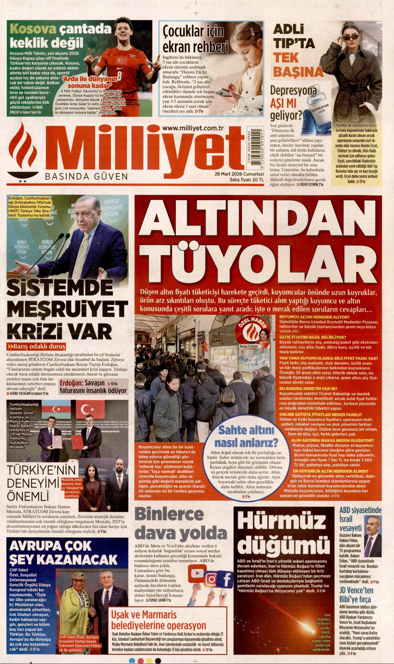 Milliyet Gazetesi Manşeti - 28.03.2026