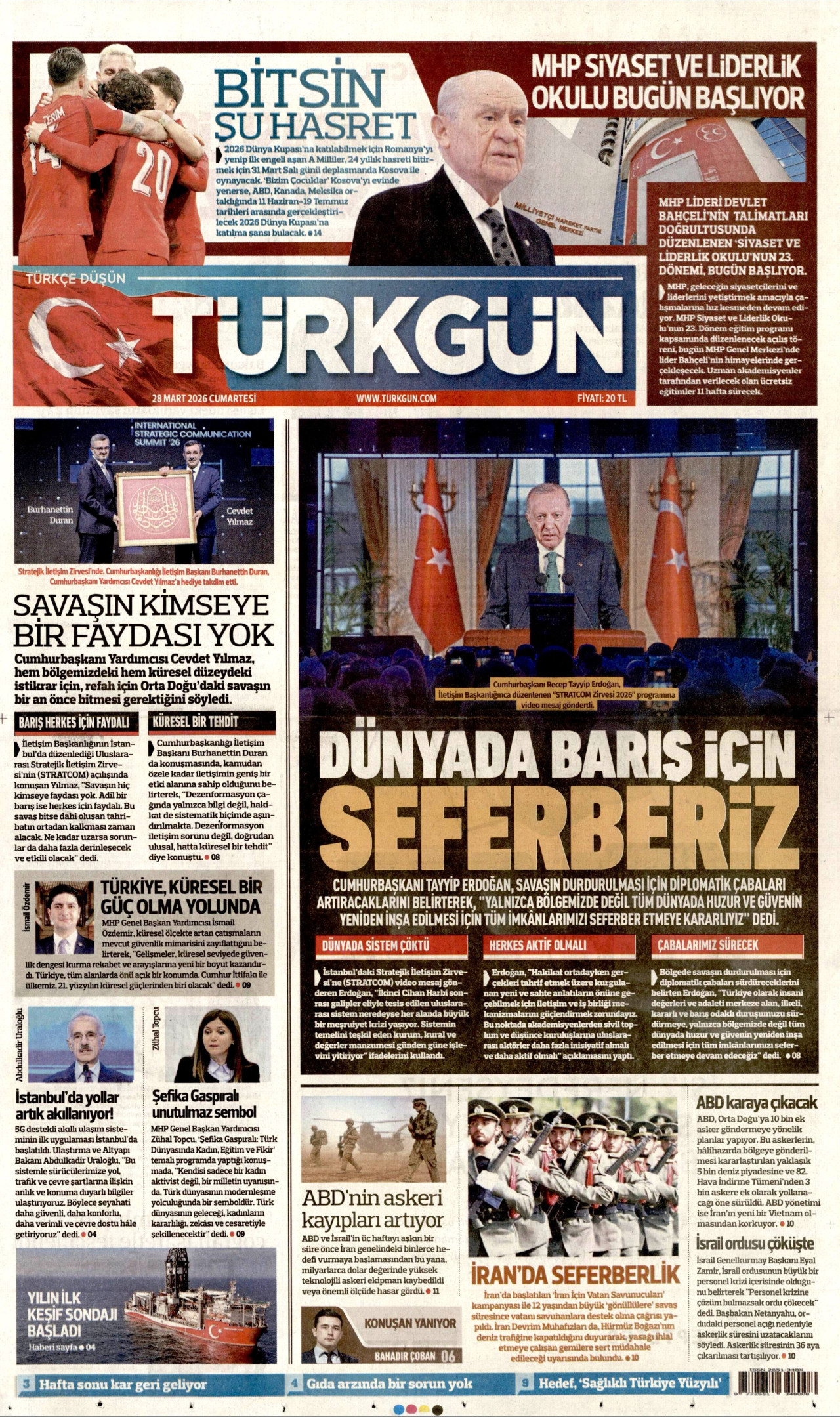Türkgün Gazetesi Manşeti - 28.03.2026