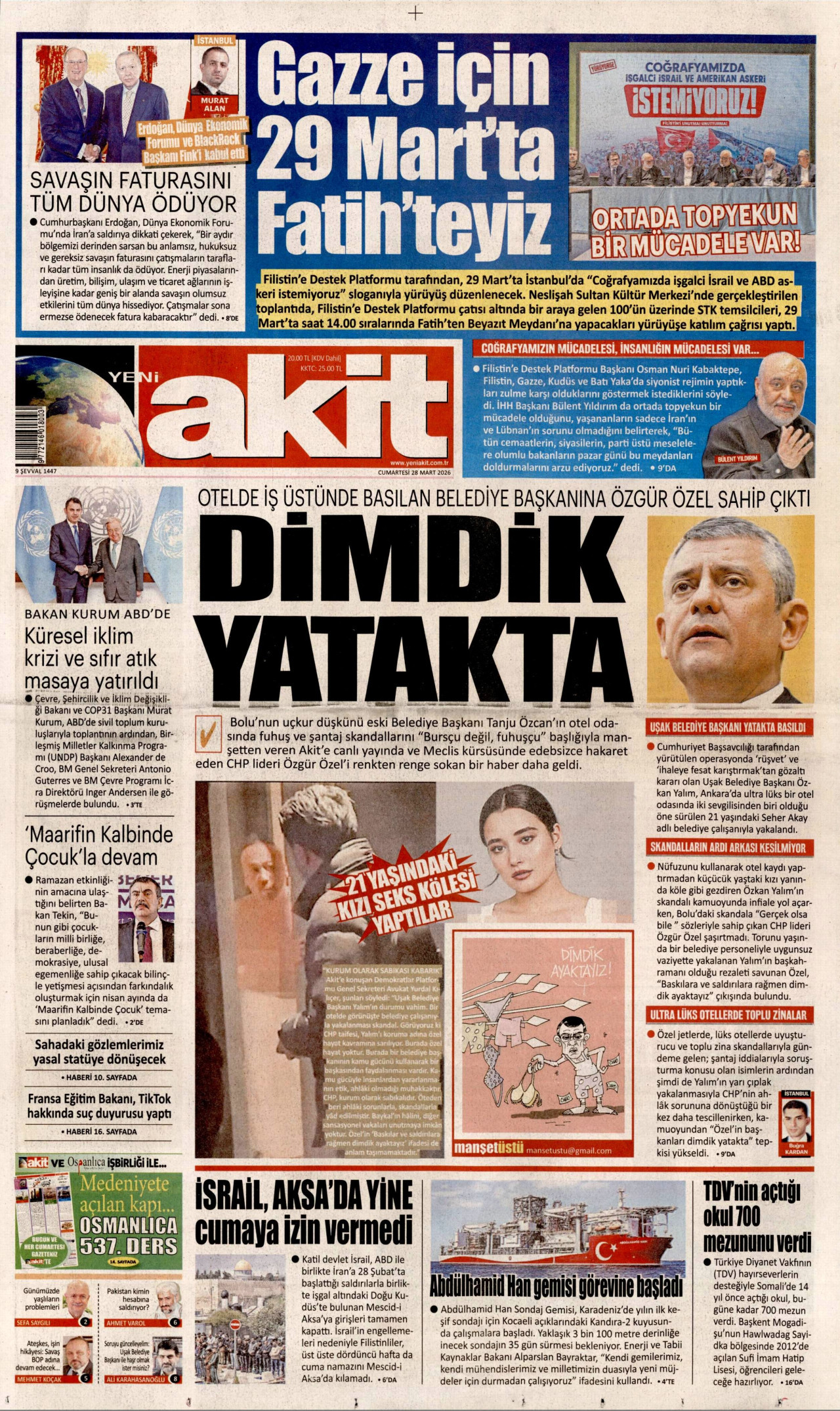 Yeni Akit Gazetesi Manşeti - 28.03.2026