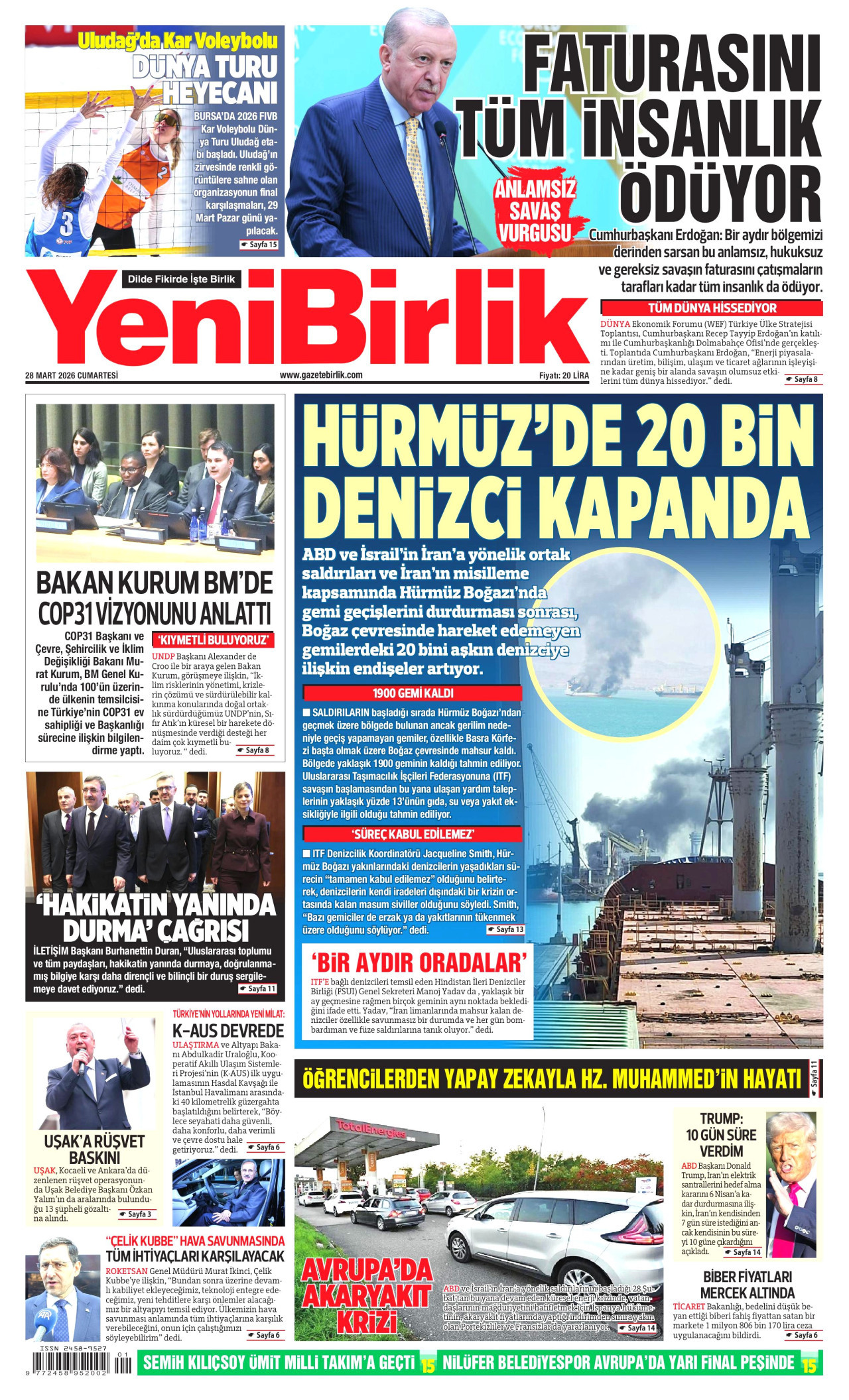 YeniBirlik Gazetesi Manşeti - 28.03.2026