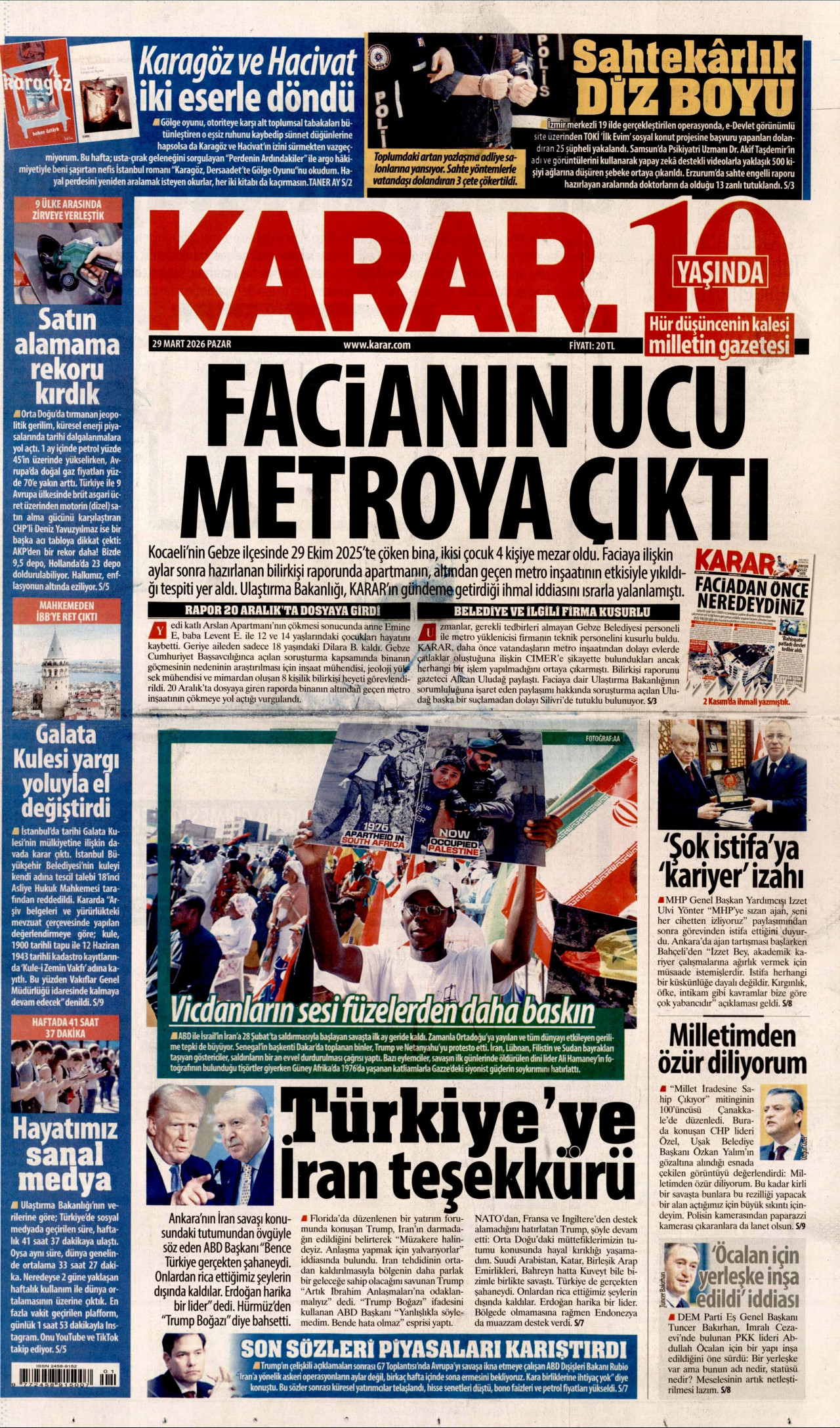 Karar Gazetesi Manşeti - 29.03.2026