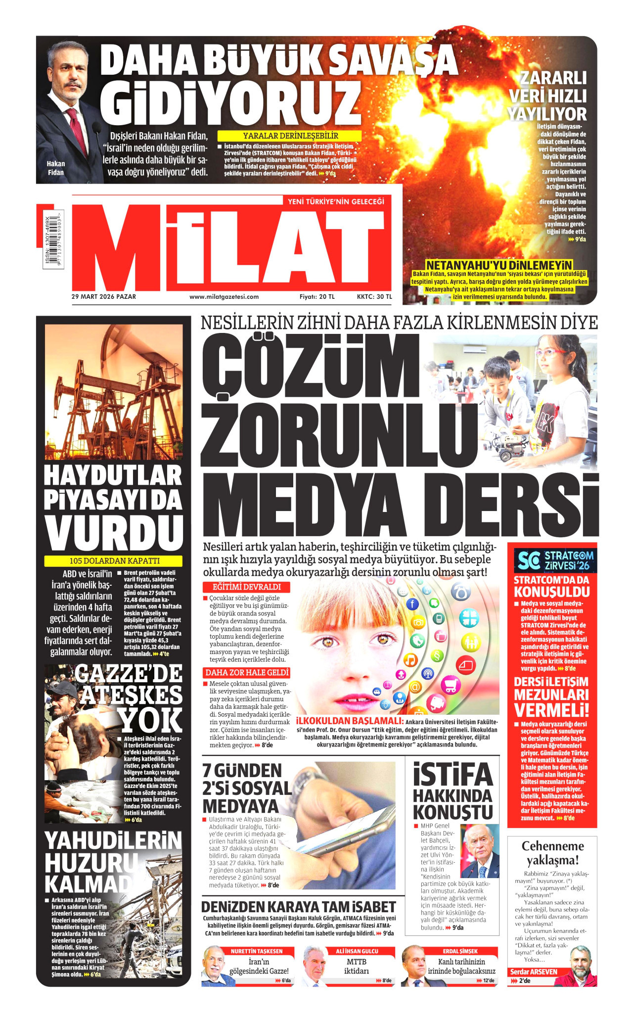 Milat Gazetesi Manşeti - 29.03.2026