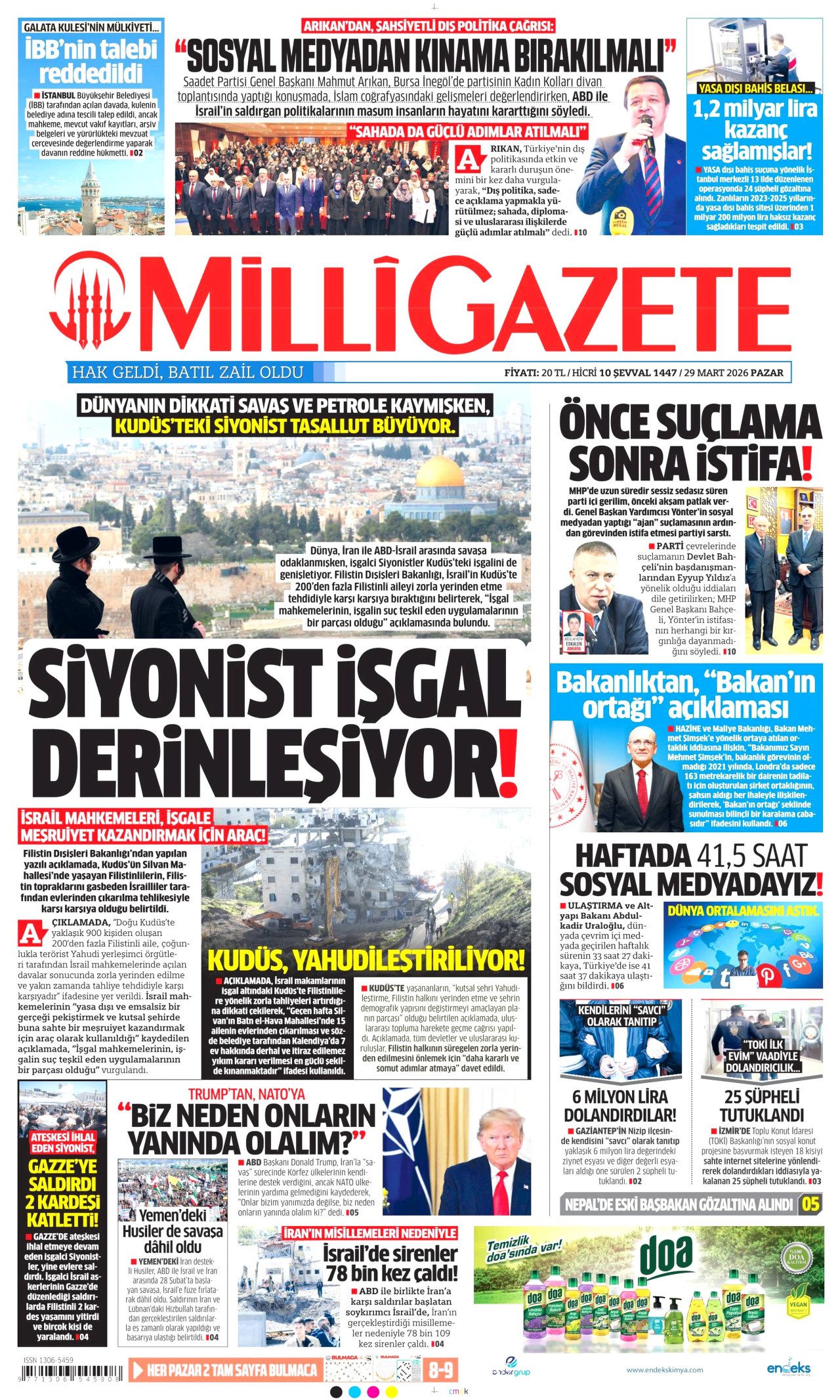 Milli Gazete Gazetesi Manşeti - 29.03.2026