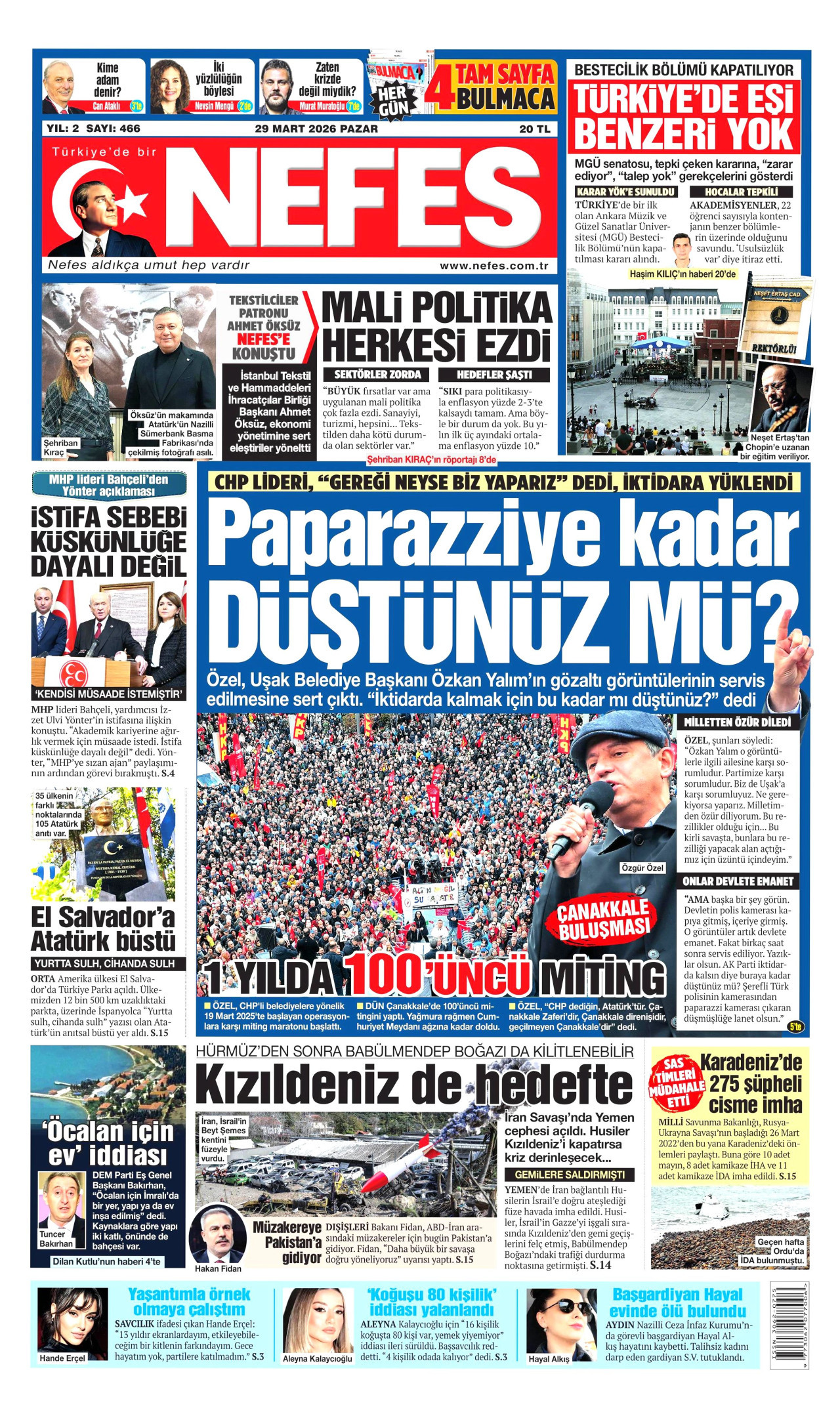 Nefes Gazetesi Manşeti - 29.03.2026