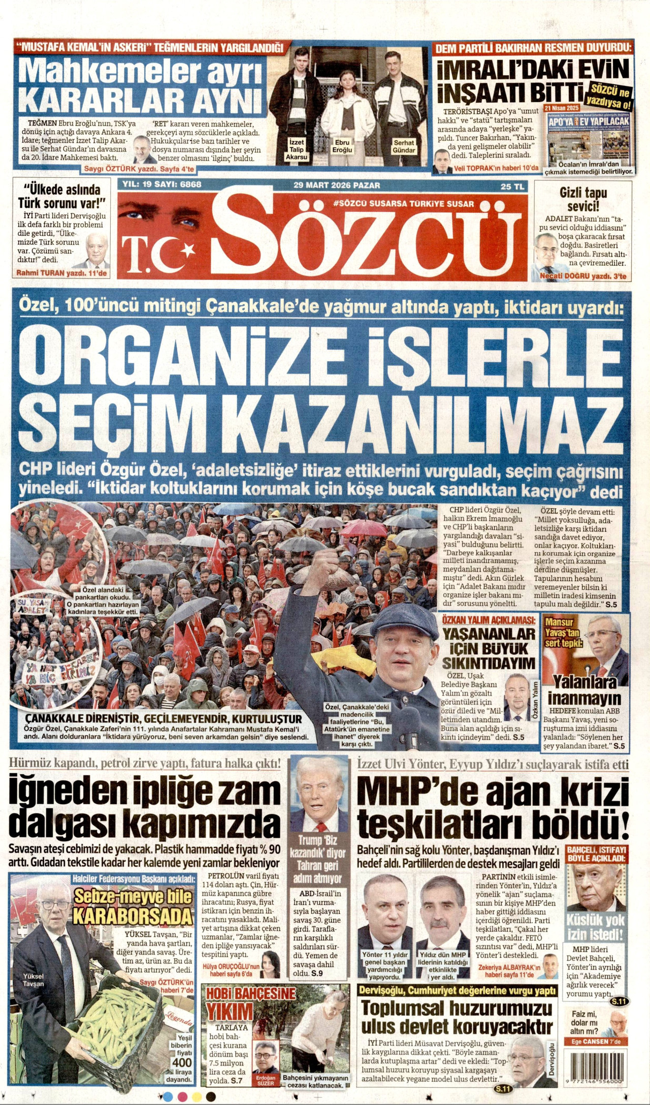 Sözcü Gazetesi Manşeti - 29.03.2026
