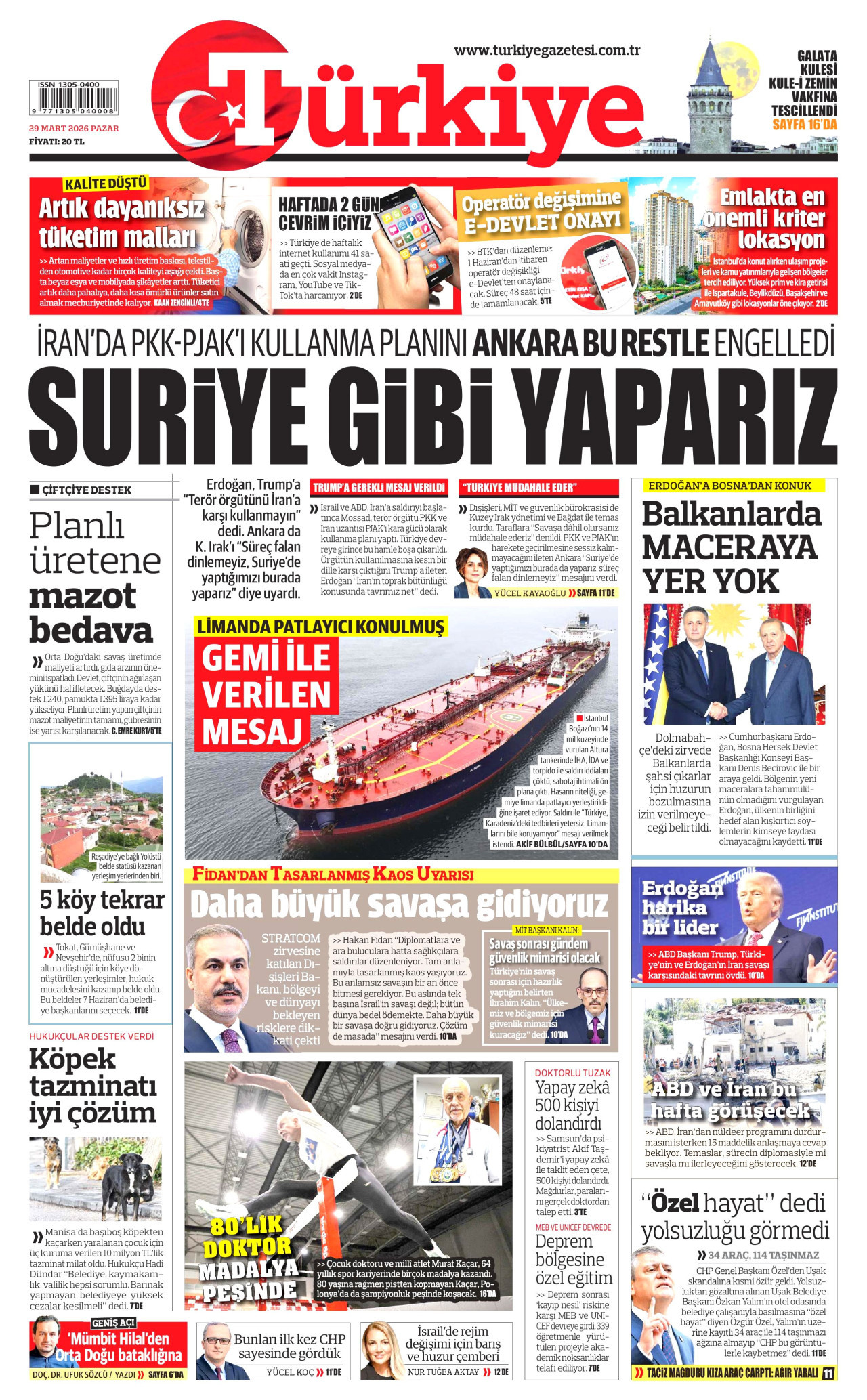 Türkiye Gazetesi Gazetesi Manşeti - 29.03.2026