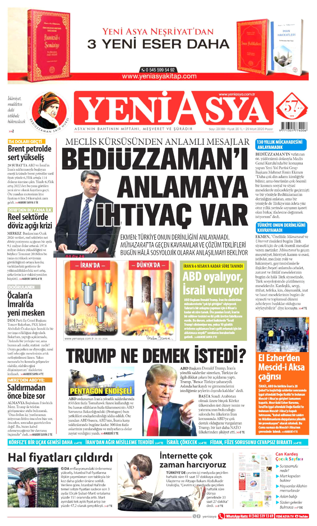 Yeni Asya Gazetesi Manşeti - 29.03.2026