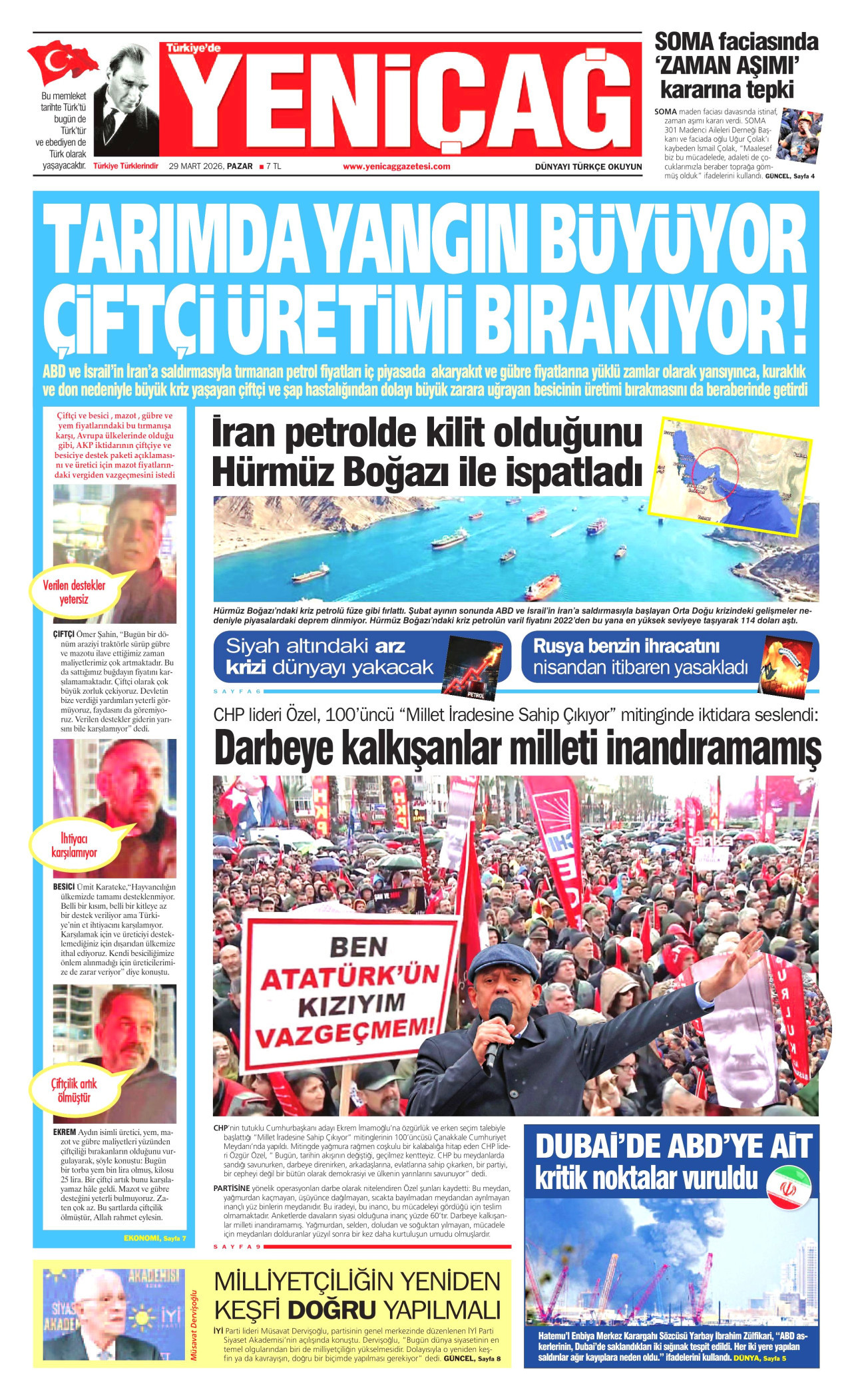 Yeniçağ Gazetesi Manşeti - 29.03.2026