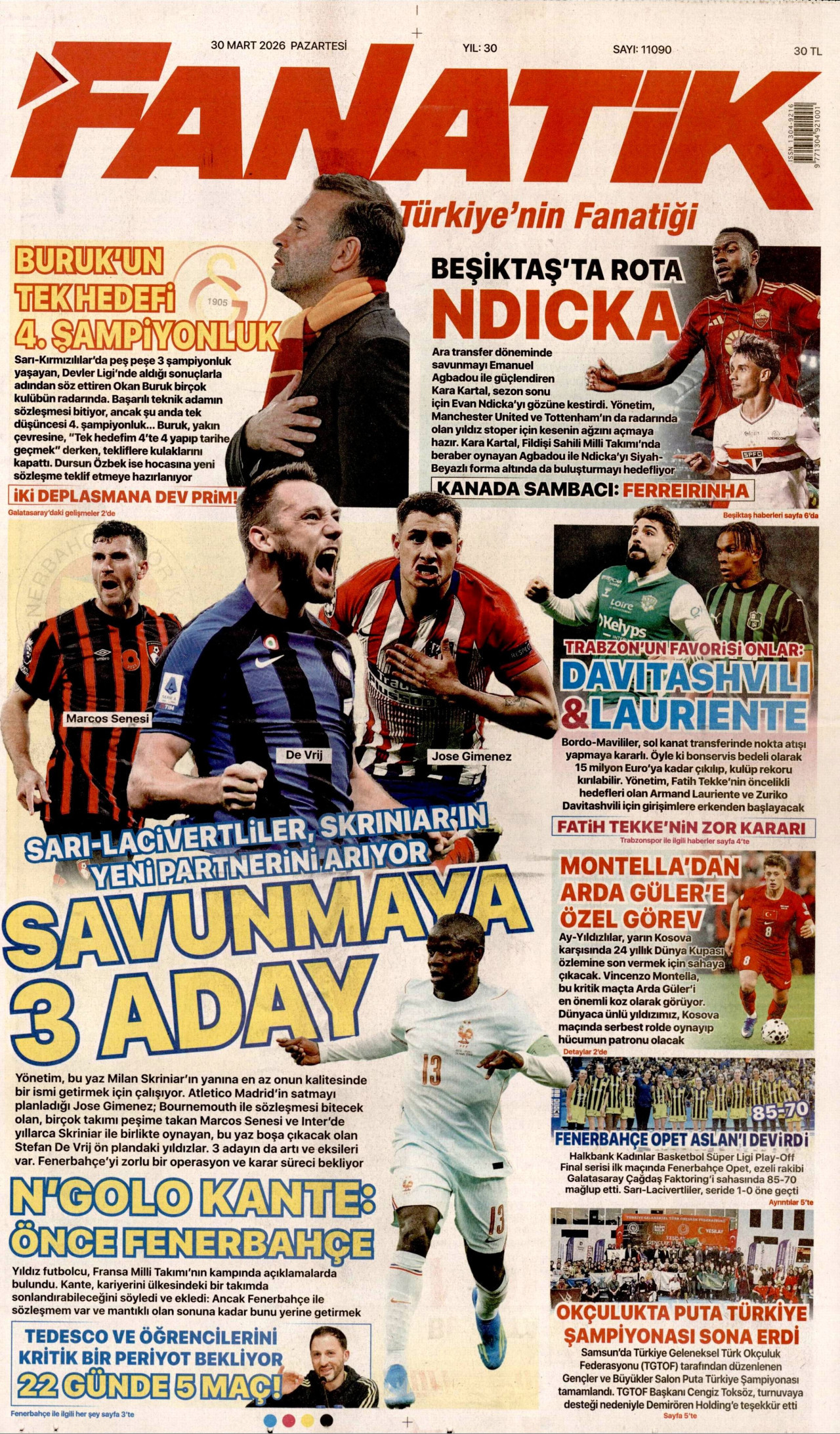 Fanatik Gazetesi Manşeti - 30.03.2026