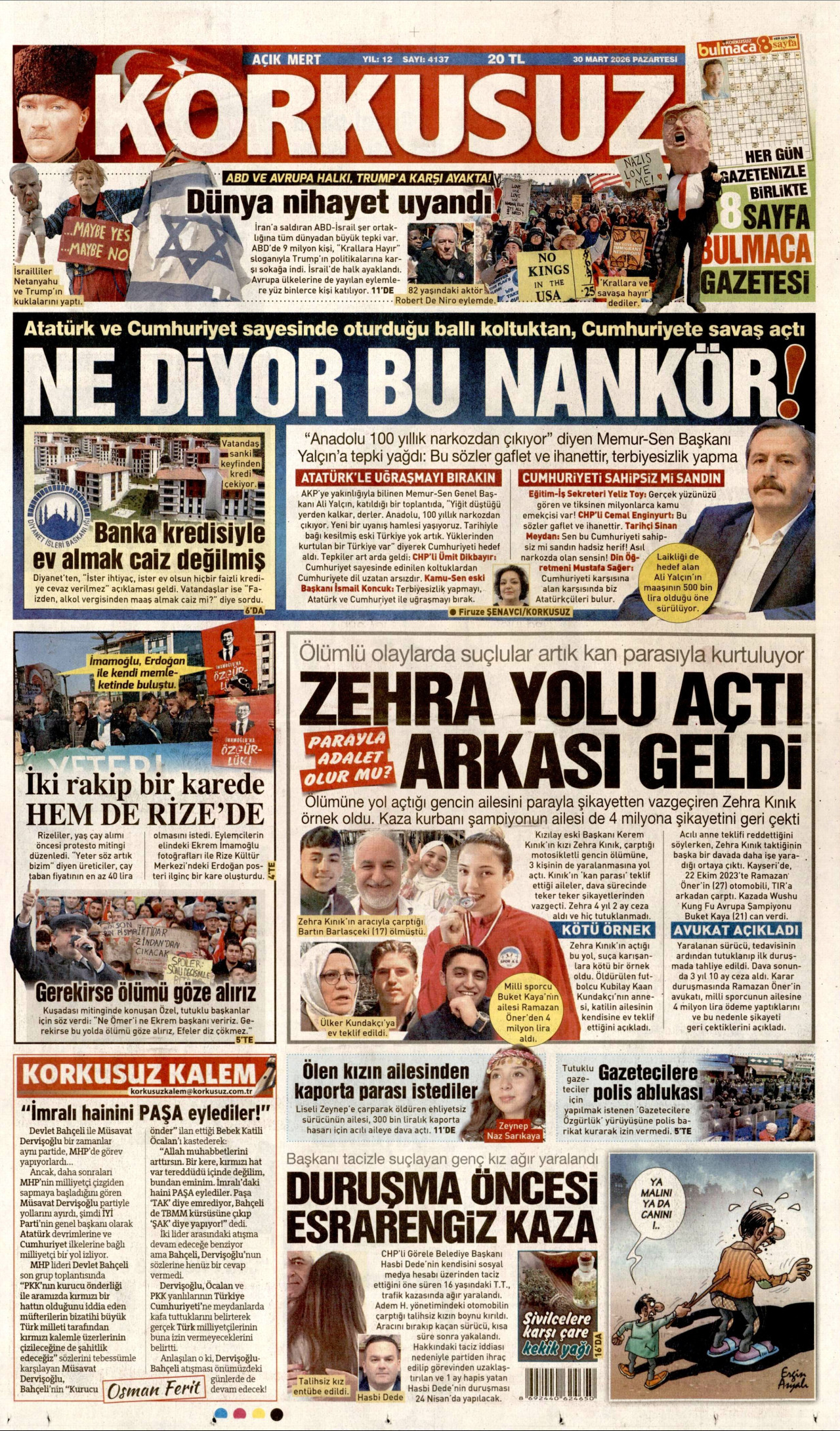 Korkusuz Gazetesi Manşeti - 30.03.2026