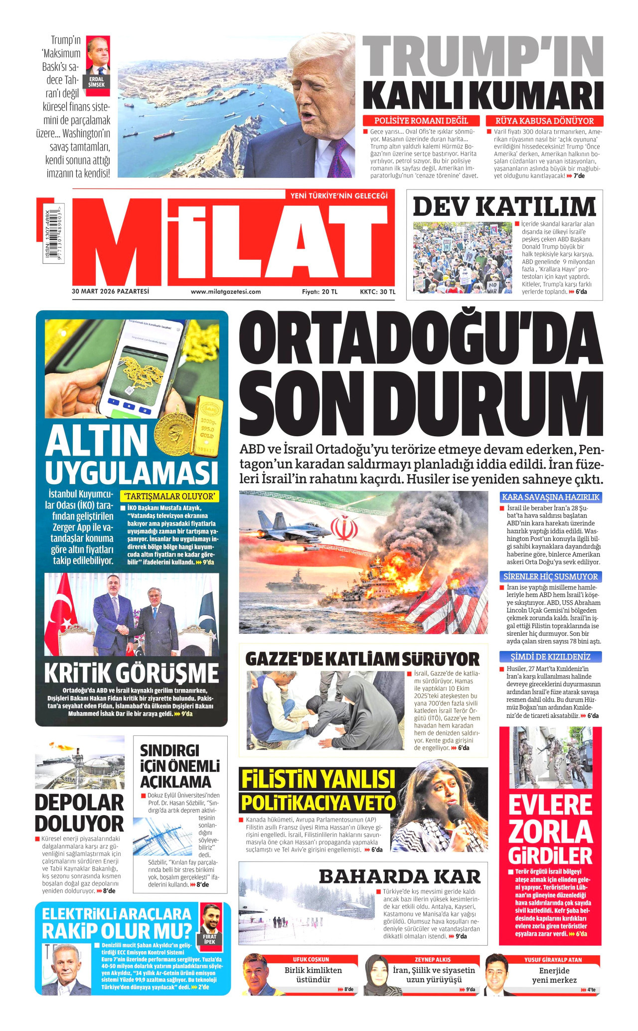 Milat Gazetesi Manşeti - 30.03.2026