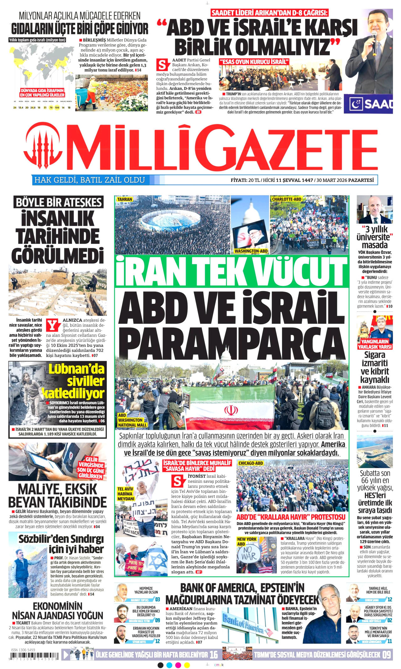 Milli Gazete Gazetesi Manşeti - 30.03.2026