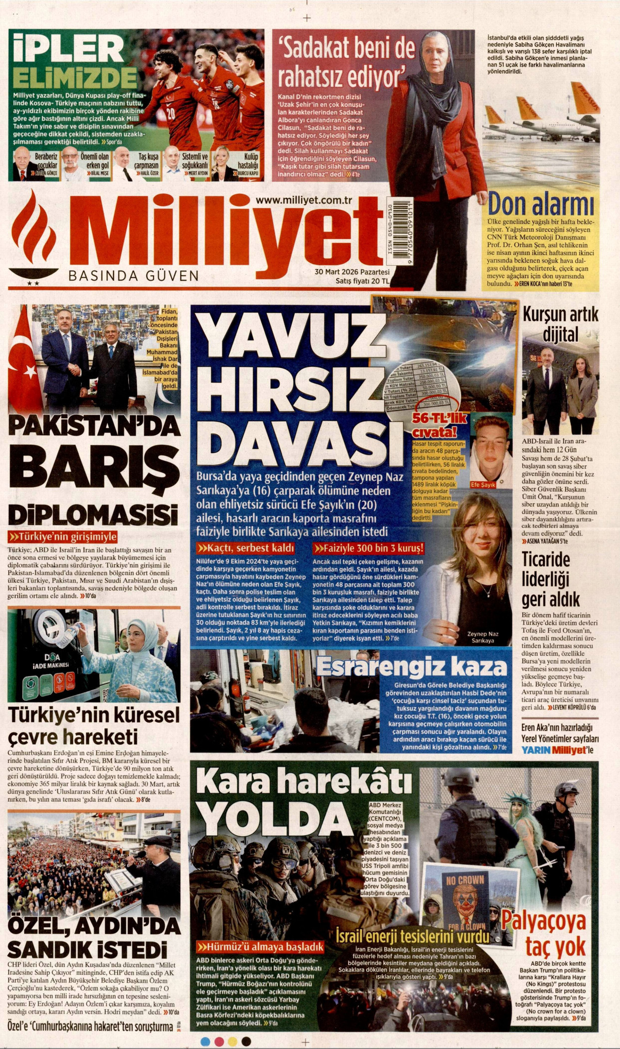 Milliyet Gazetesi Manşeti - 30.03.2026