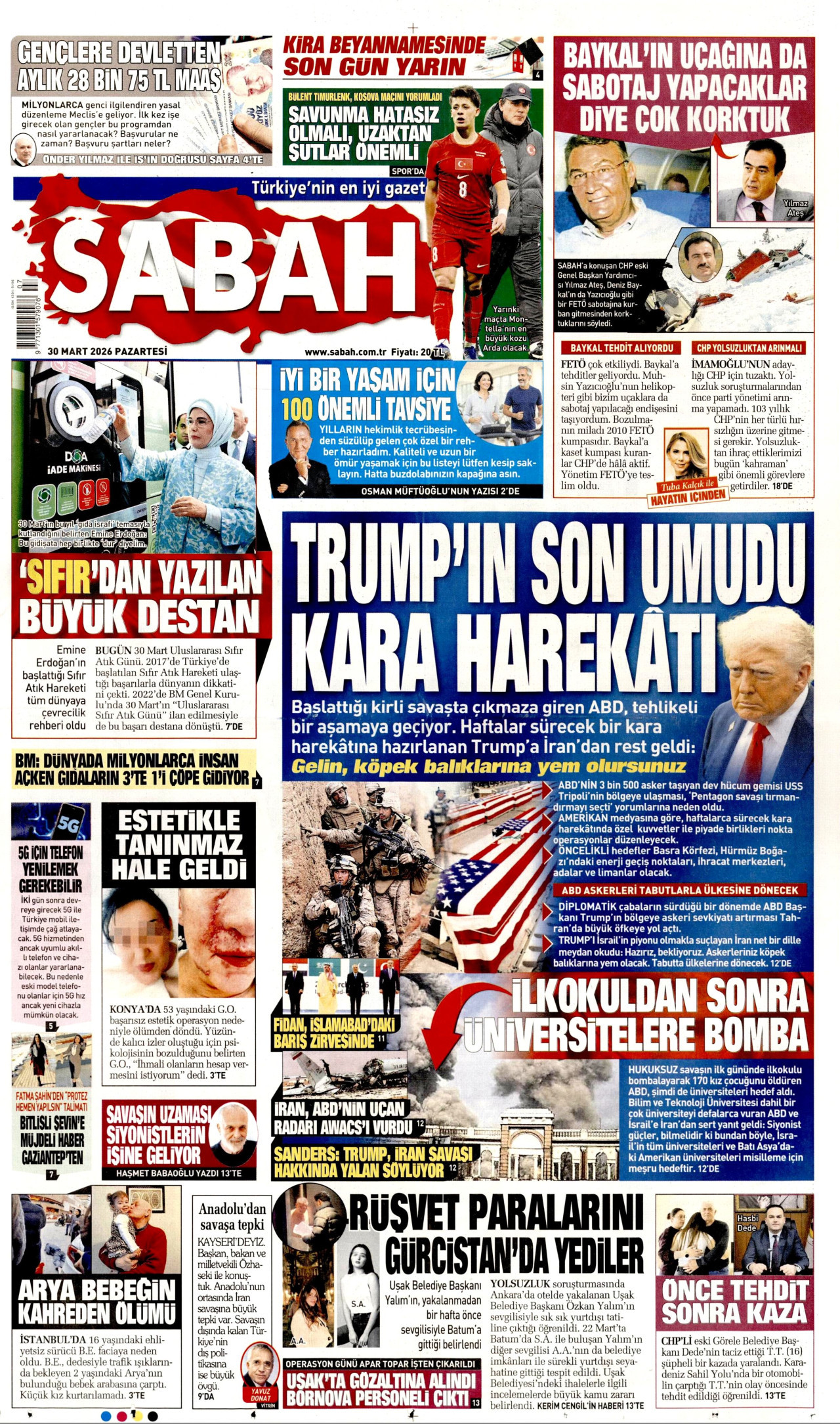 Sabah Gazetesi Manşeti - 30.03.2026