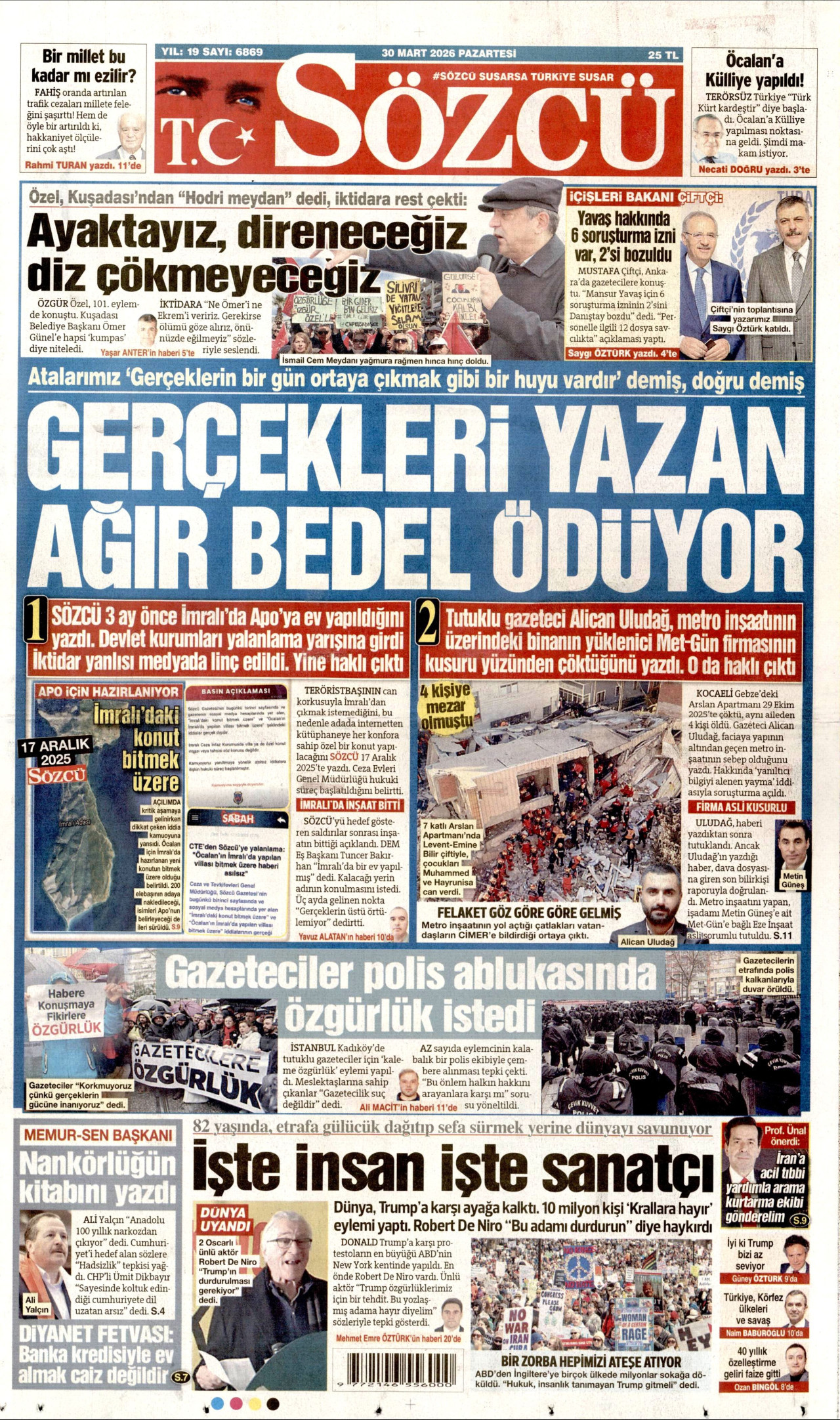 Sözcü Gazetesi Manşeti - 30.03.2026