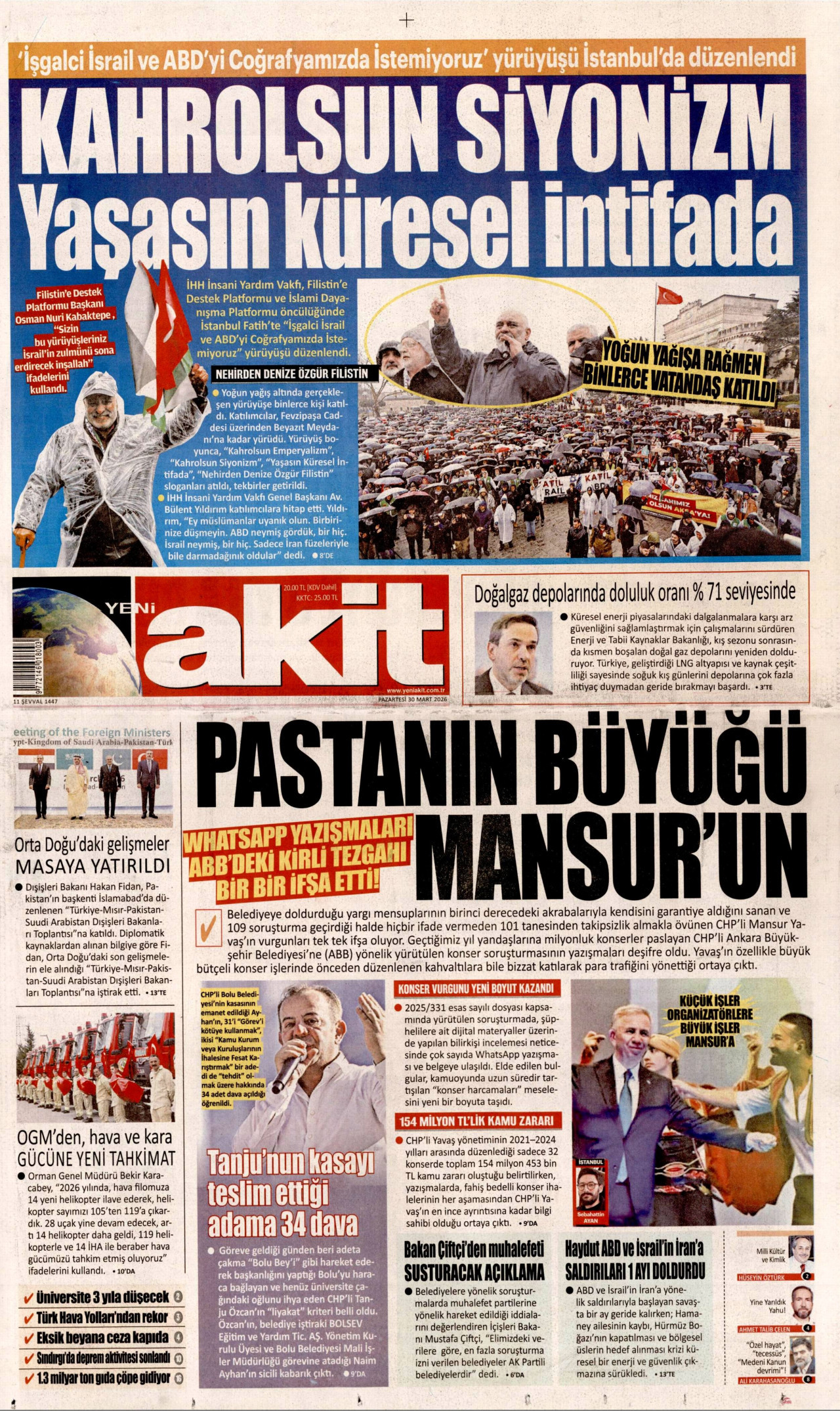 Yeni Akit Gazetesi Manşeti - 30.03.2026