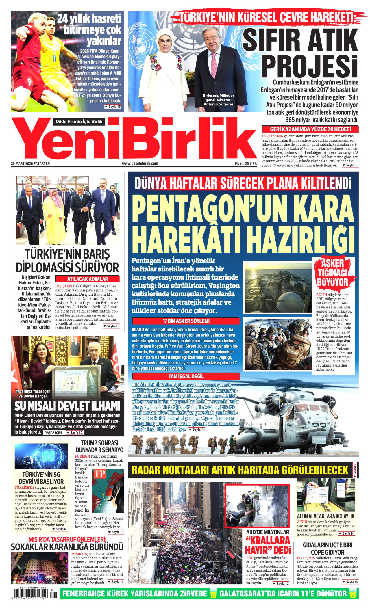 YeniBirlik Gazetesi Manşeti - 30.03.2026