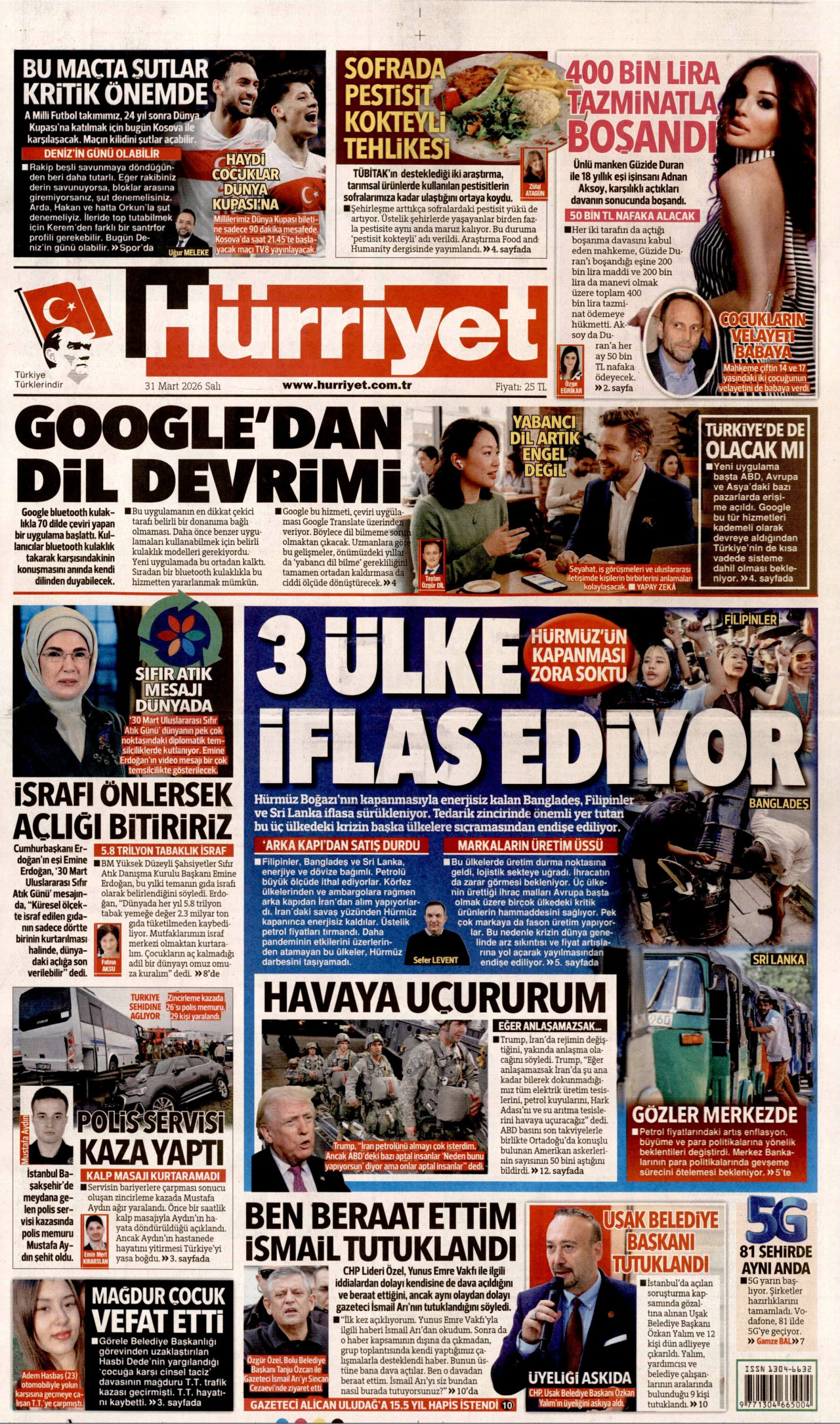 Hürriyet Gazetesi Manşeti - 31.03.2026