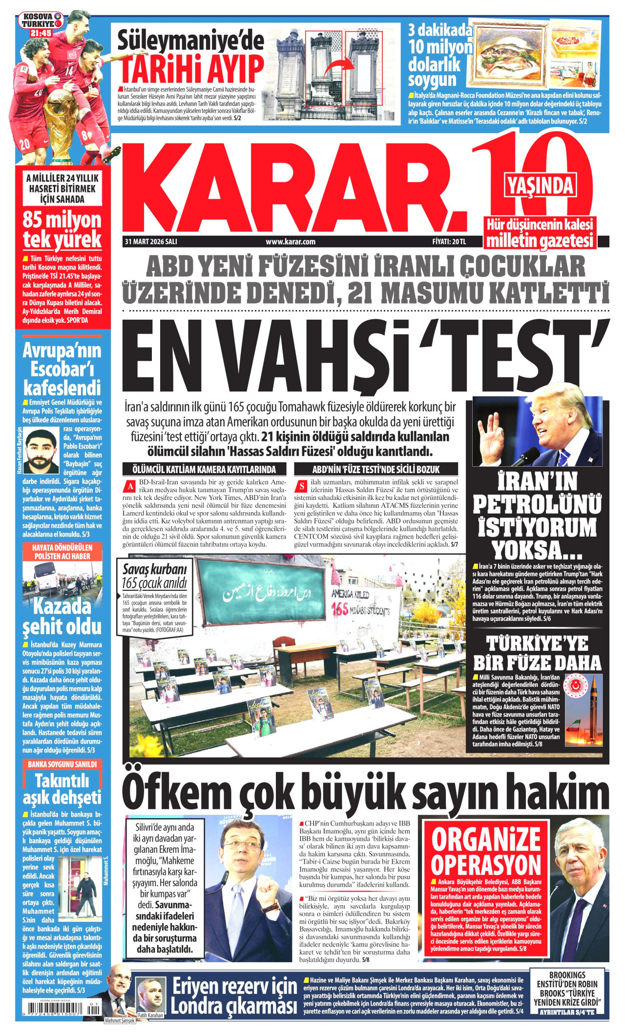 Karar Gazetesi Manşeti - 31.03.2026