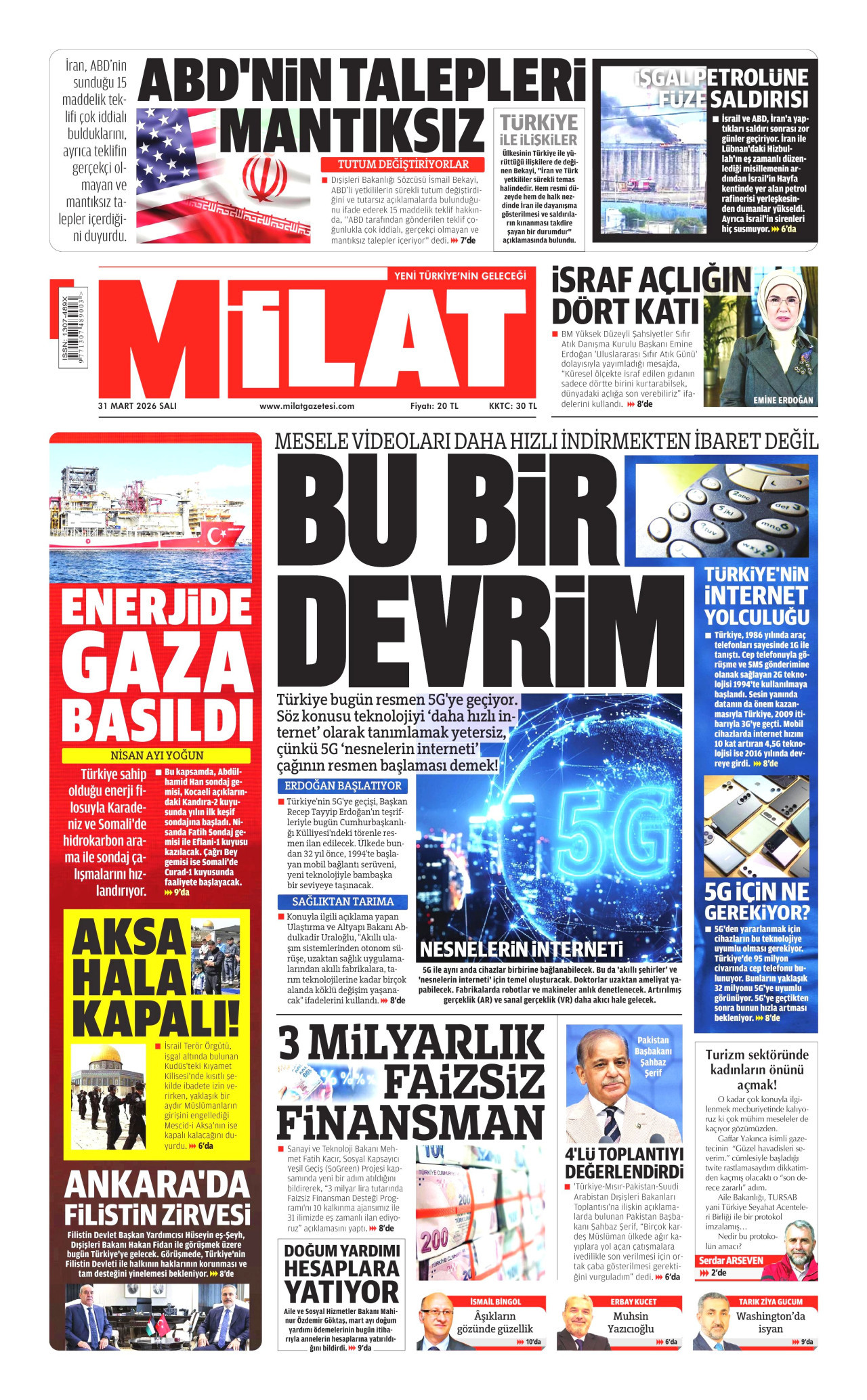 Milat Gazetesi Manşeti - 31.03.2026