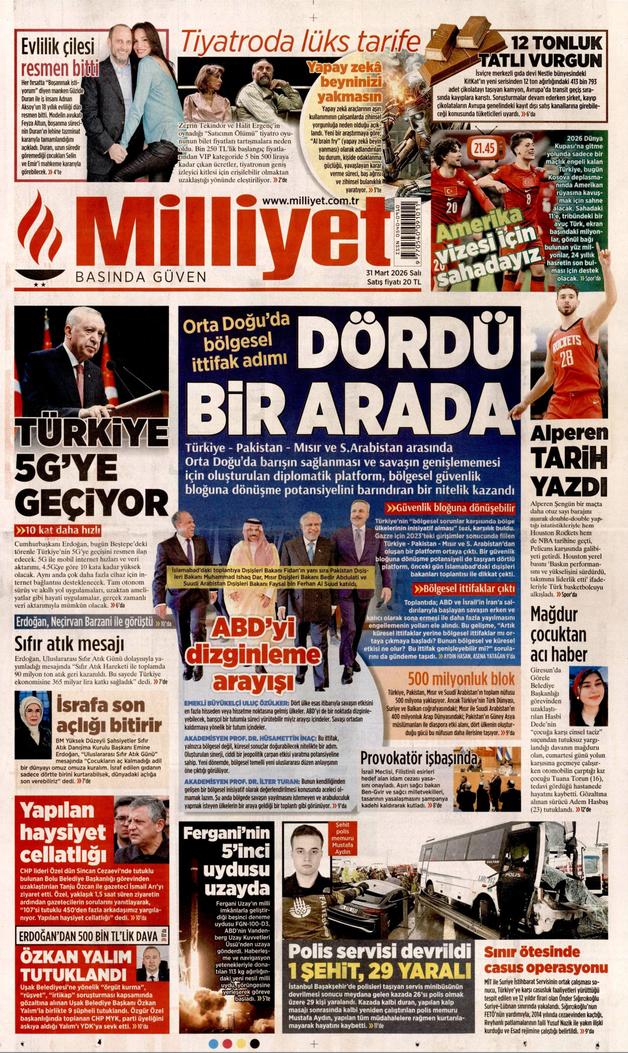 Milliyet Gazetesi Manşeti - 31.03.2026