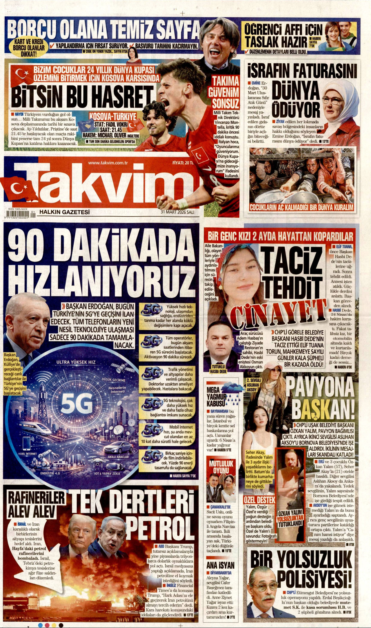 Takvim Gazetesi Manşeti - 31.03.2026