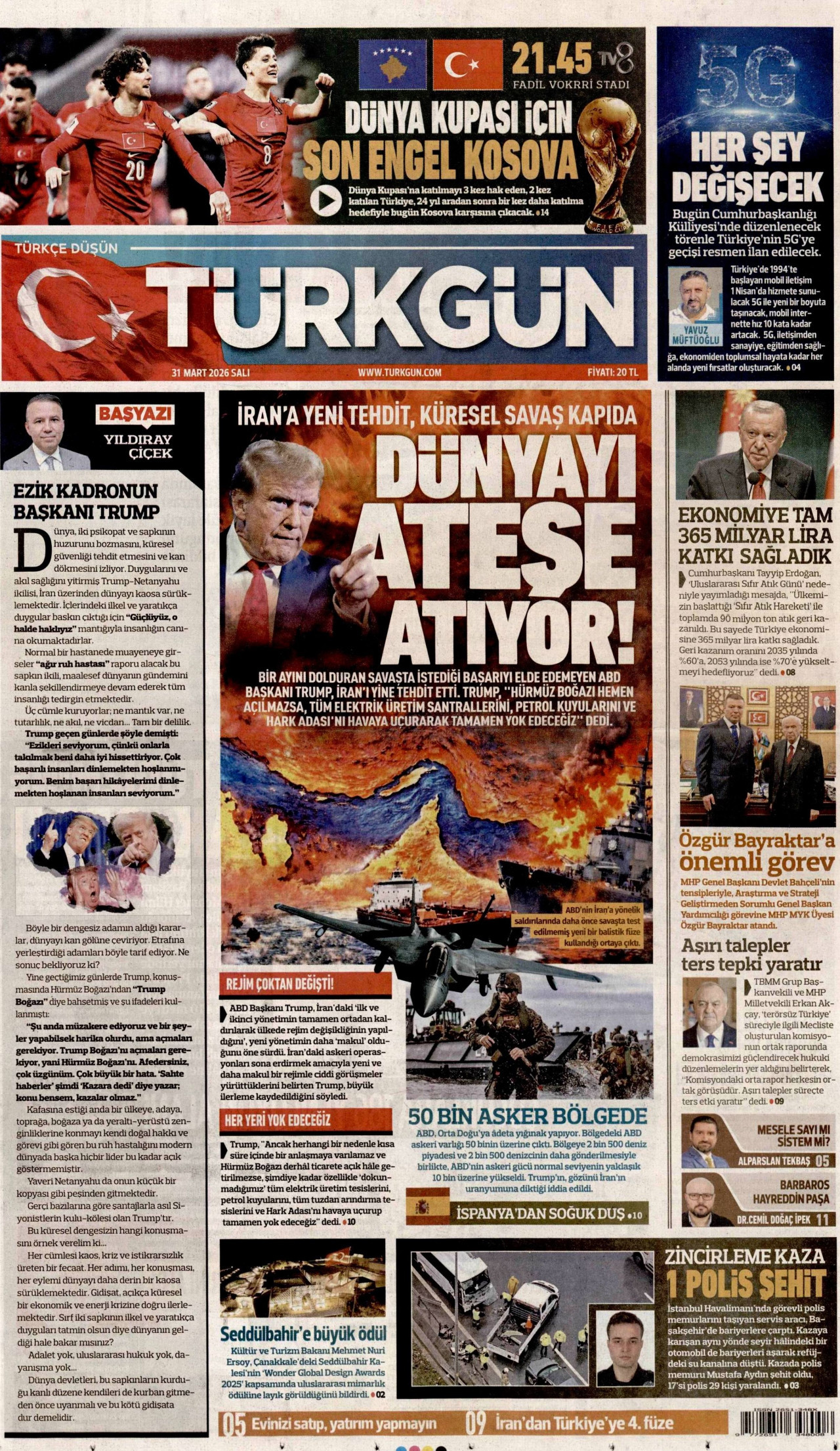 Türkgün Gazetesi Manşeti - 31.03.2026