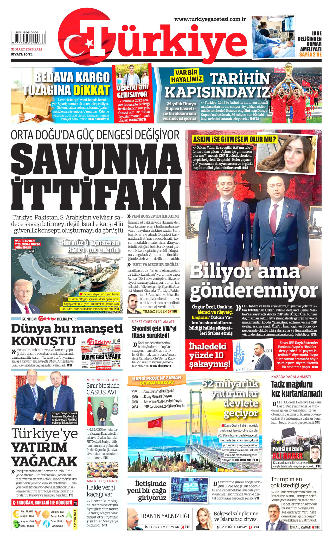 Türkiye Gazetesi Gazetesi Manşeti - 31.03.2026