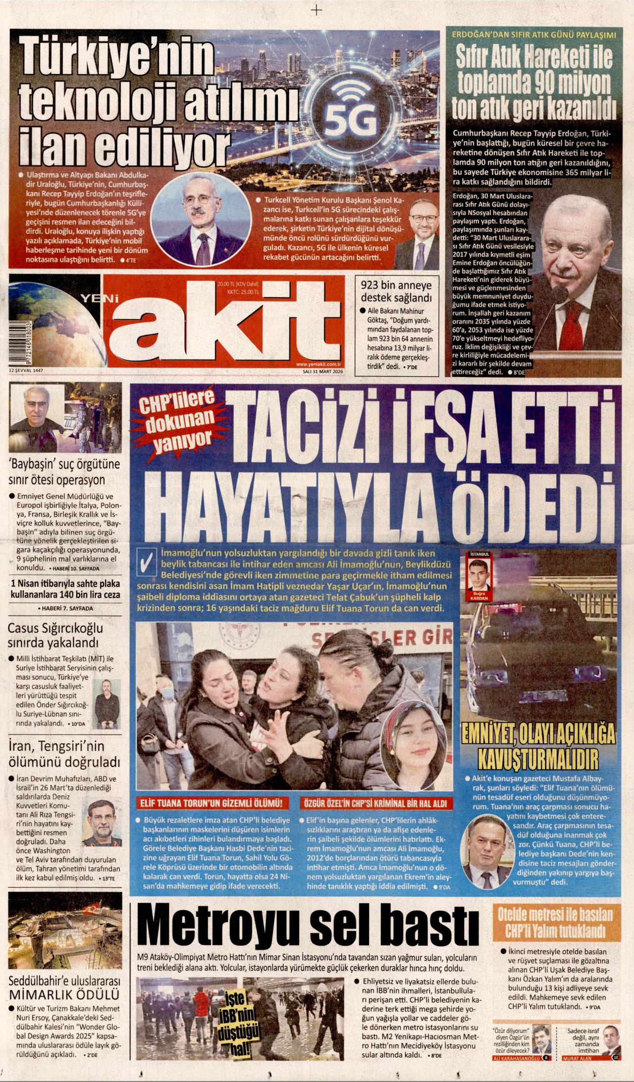 Yeni Akit Gazetesi Manşeti - 31.03.2026