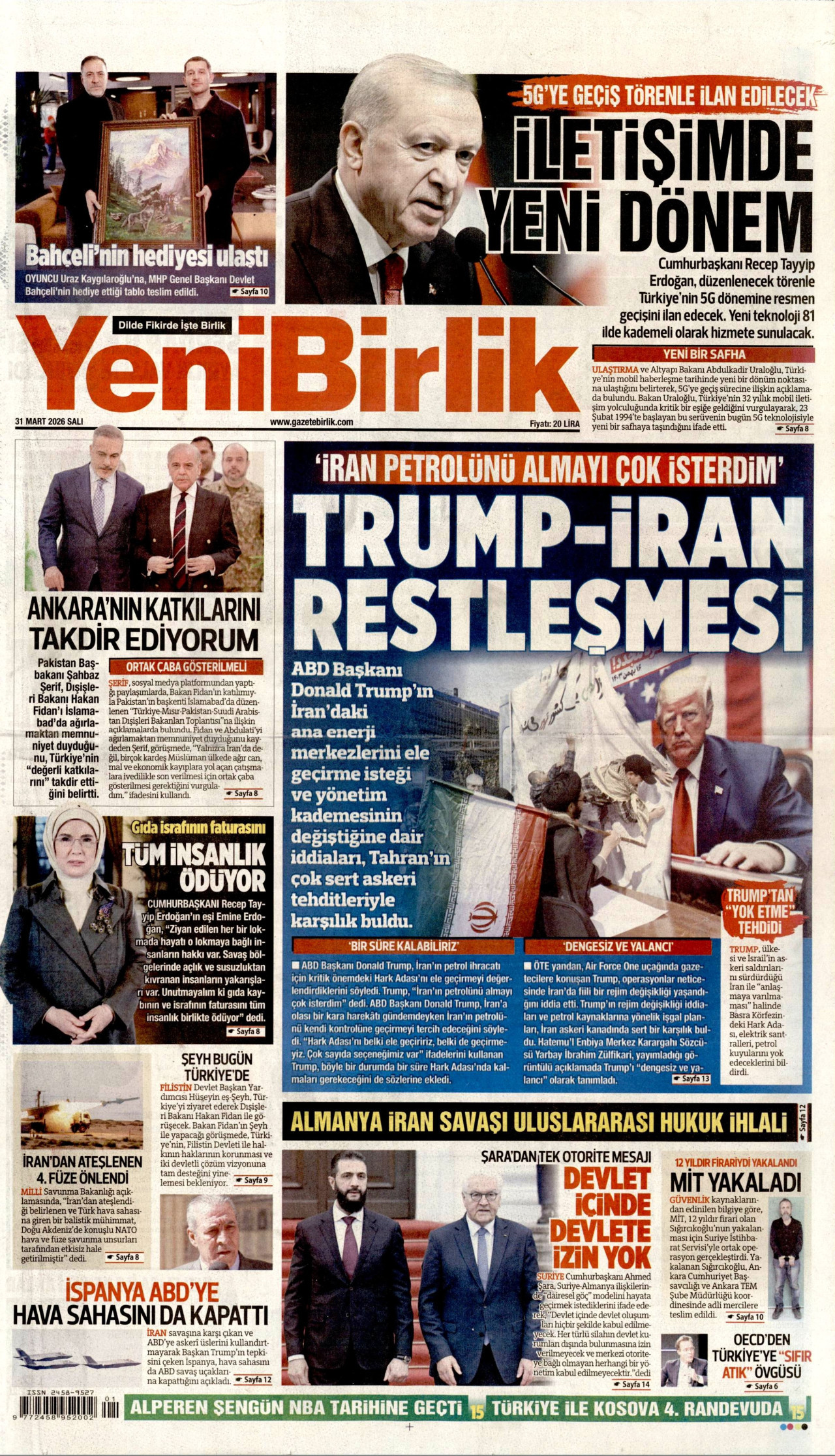 YeniBirlik Gazetesi Manşeti - 31.03.2026