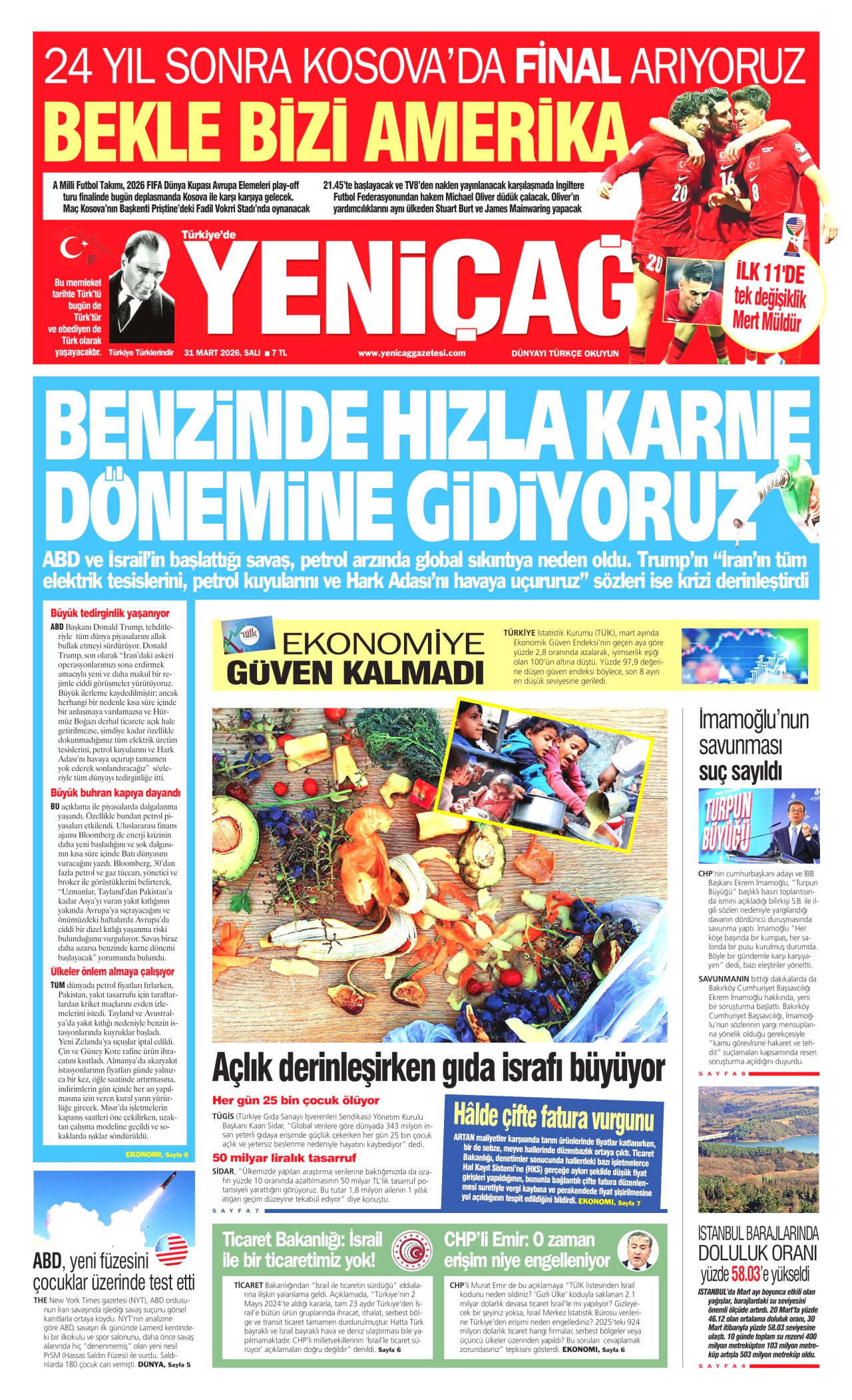 Yeniçağ Gazetesi Manşeti - 31.03.2026