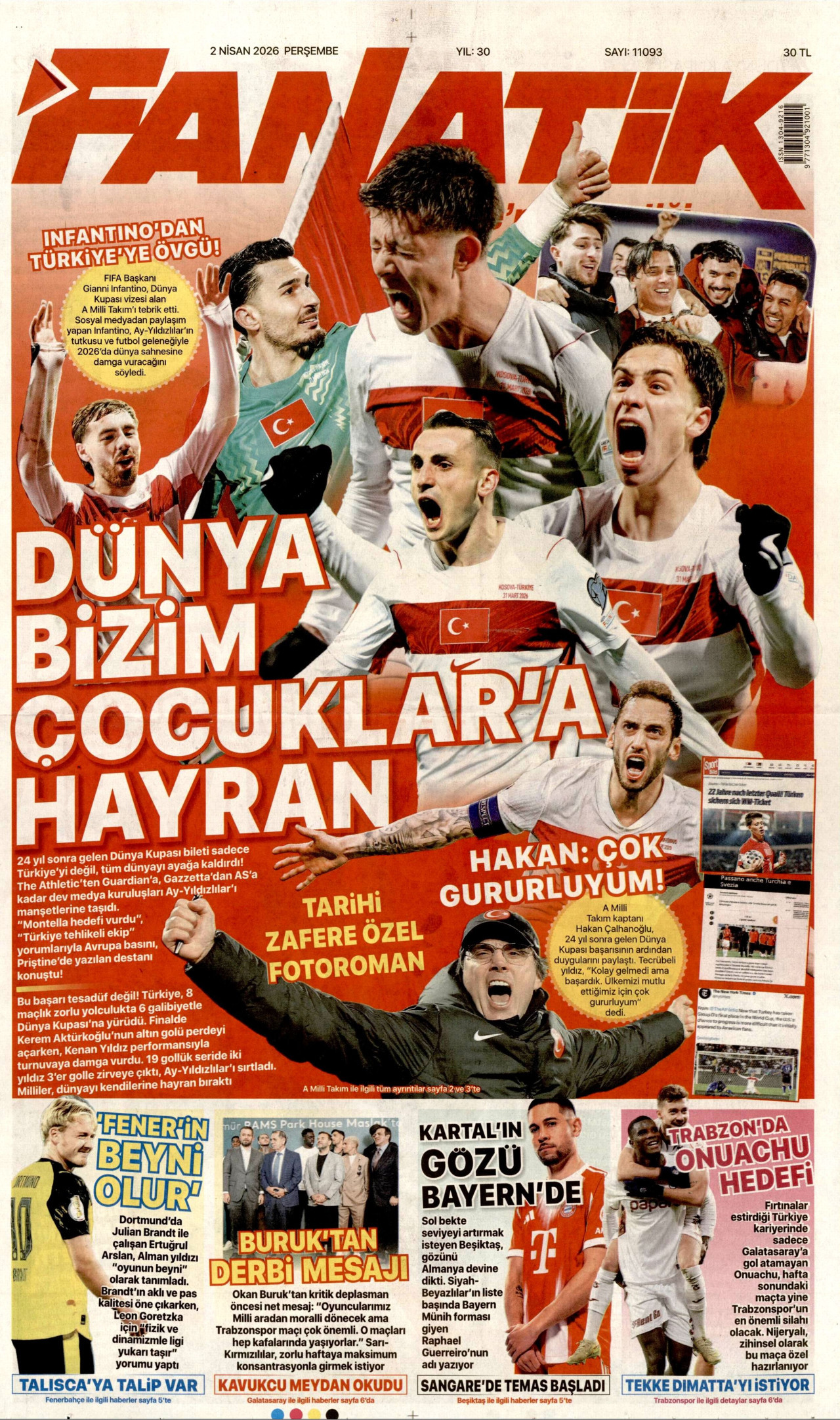 Fanatik Gazetesi Manşeti - 2 Nisan 2026 Birinci Sayfa