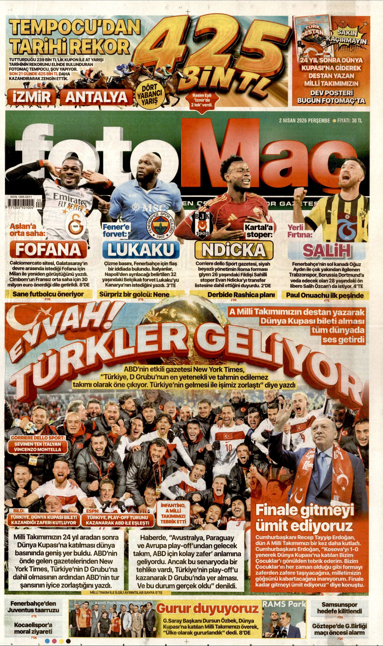 Fotomaç Gazetesi Manşeti - 02.04.2026
