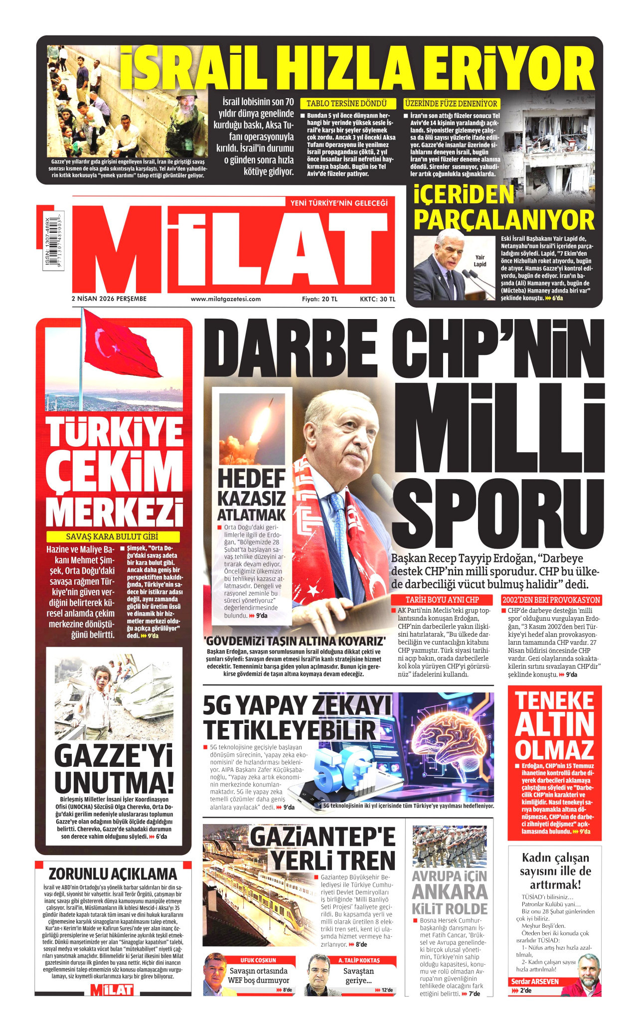 Milat Gazetesi Manşeti - 02.04.2026