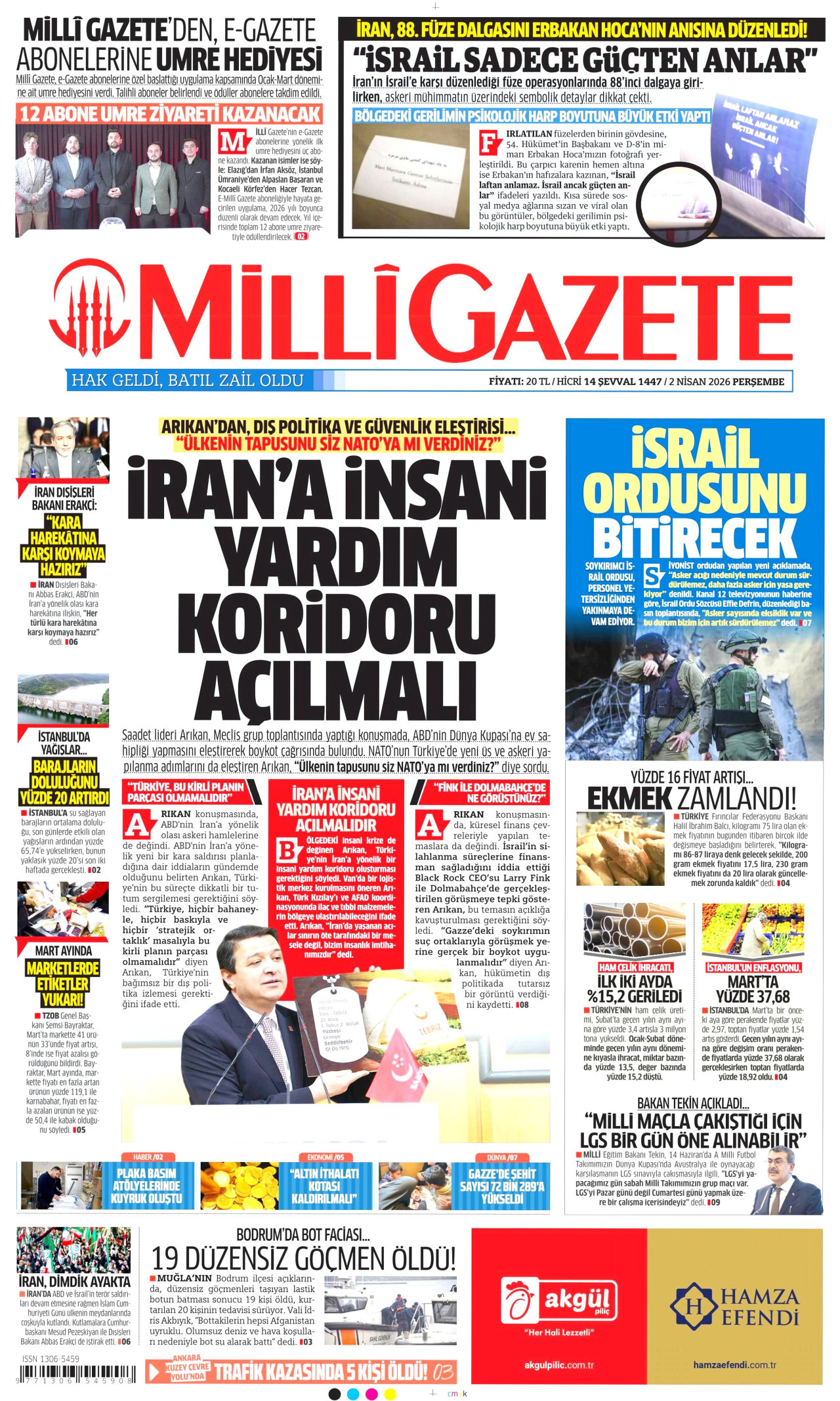 Milli Gazete Gazetesi Manşeti - 02.04.2026