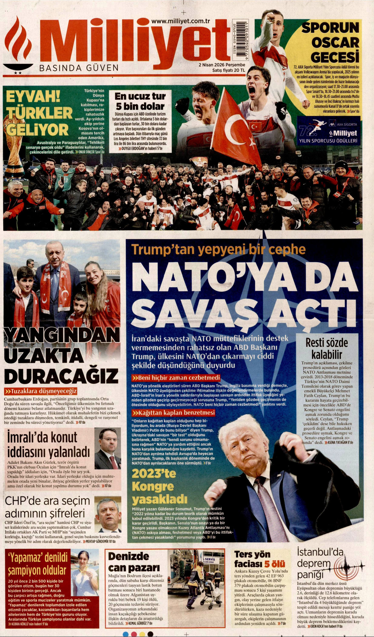 Milliyet Gazetesi Manşeti - 02.04.2026