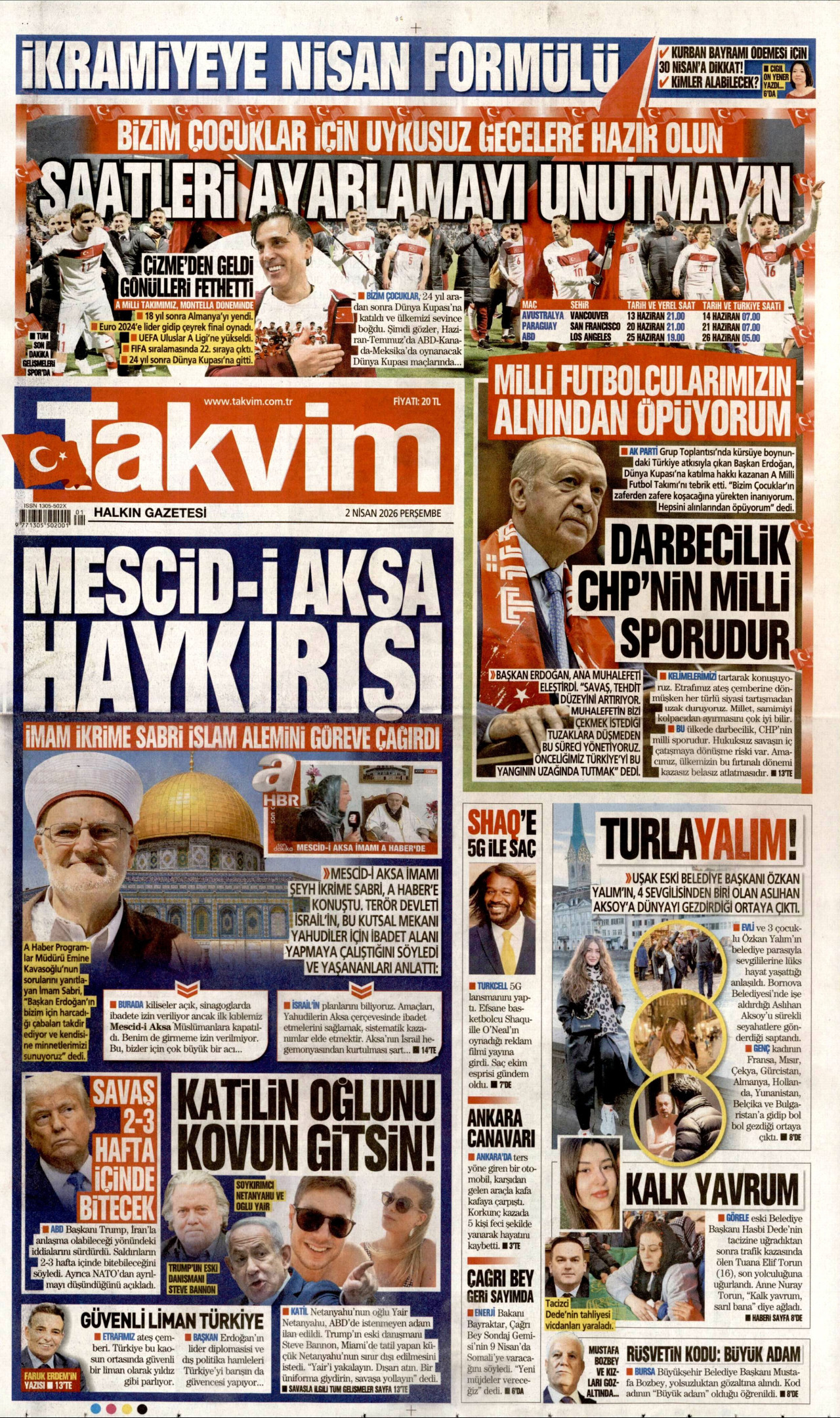 Takvim Gazetesi Manşeti - 02.04.2026