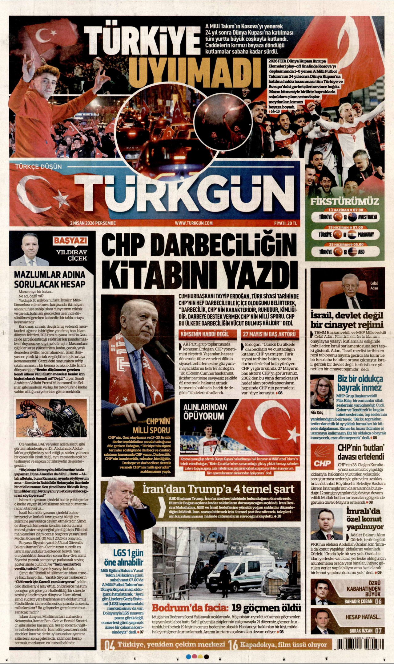 Türkgün Gazetesi Manşeti - 02.04.2026