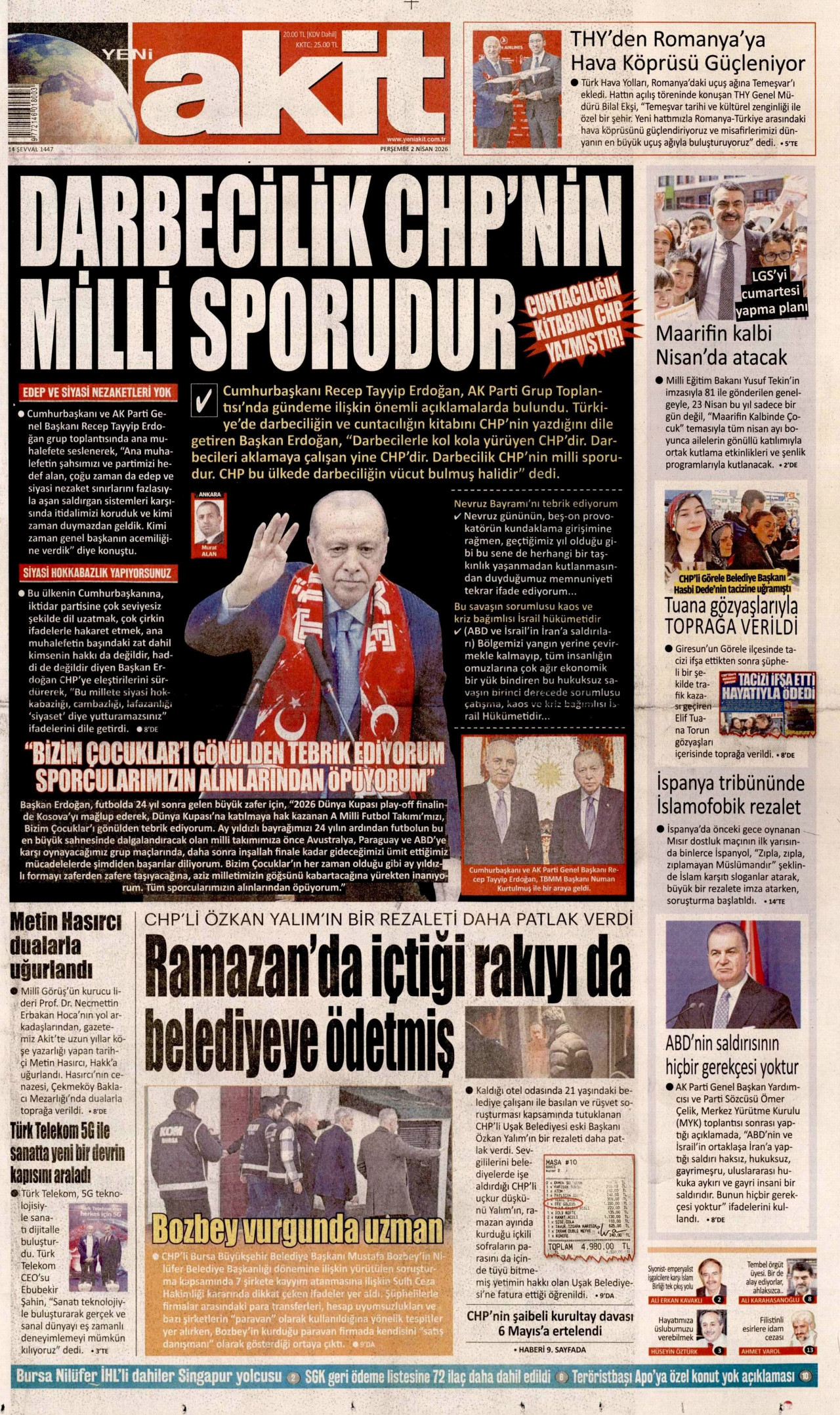 Yeni Akit Gazetesi Manşeti - 02.04.2026